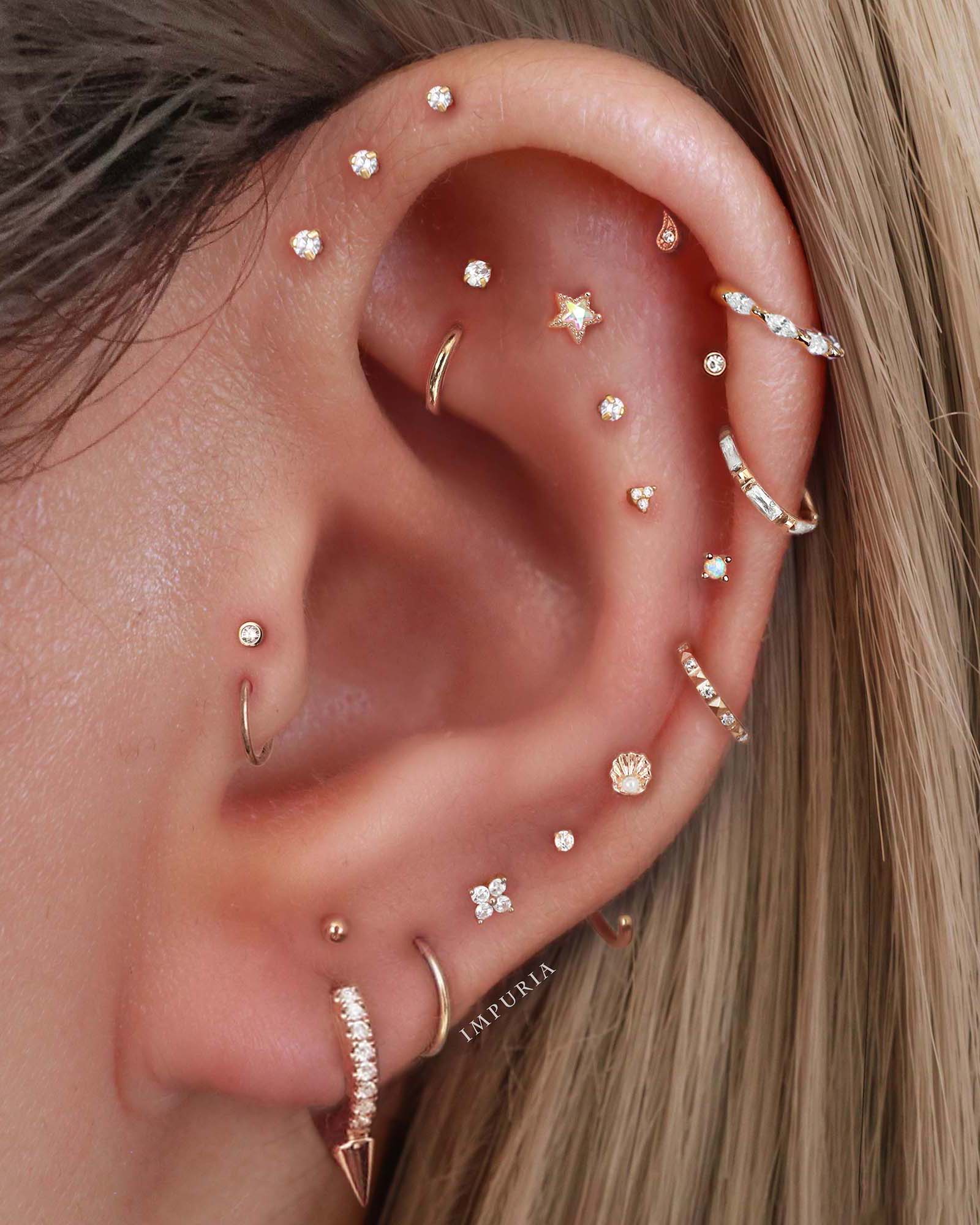 Cute Multiple Ear Piercing Curation Ideas for Women Cartilage Helix Surgical Stainless Steel Earrings Ring Hoop Clickers 16G - www.Impuria.com #earpiercings