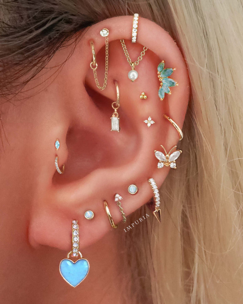 Solid Gold Pave Cartilage Hoop Ring Earring - Cute Unique Blue Multiple Ear Piercing Ideas for Women - www.Impuria.com