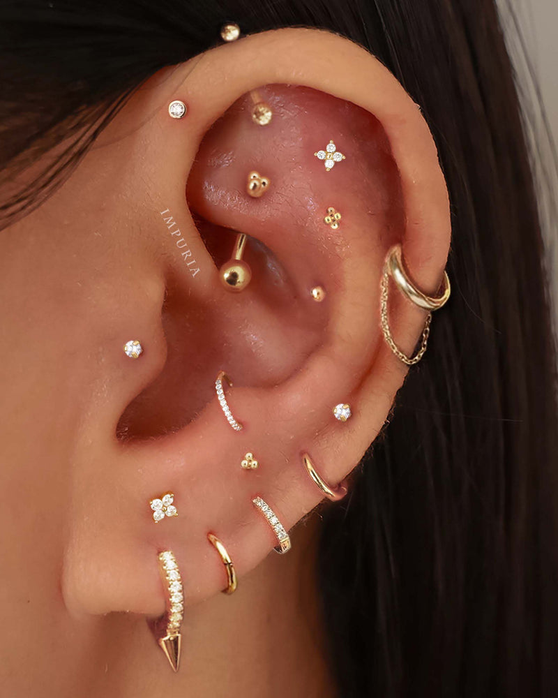 Temple Polished Beaded Rhombus Ear Piercing Earring Studs Set