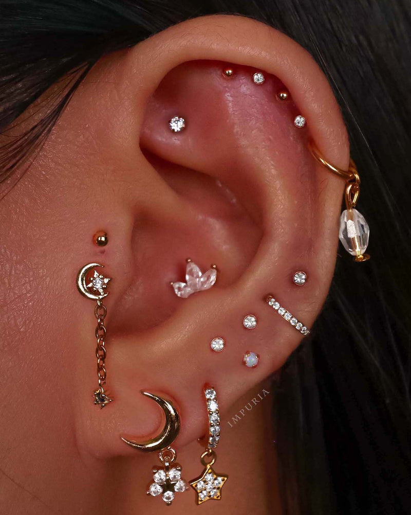 Mai Crystal Lotus Ear Piercing Earring Stud Set