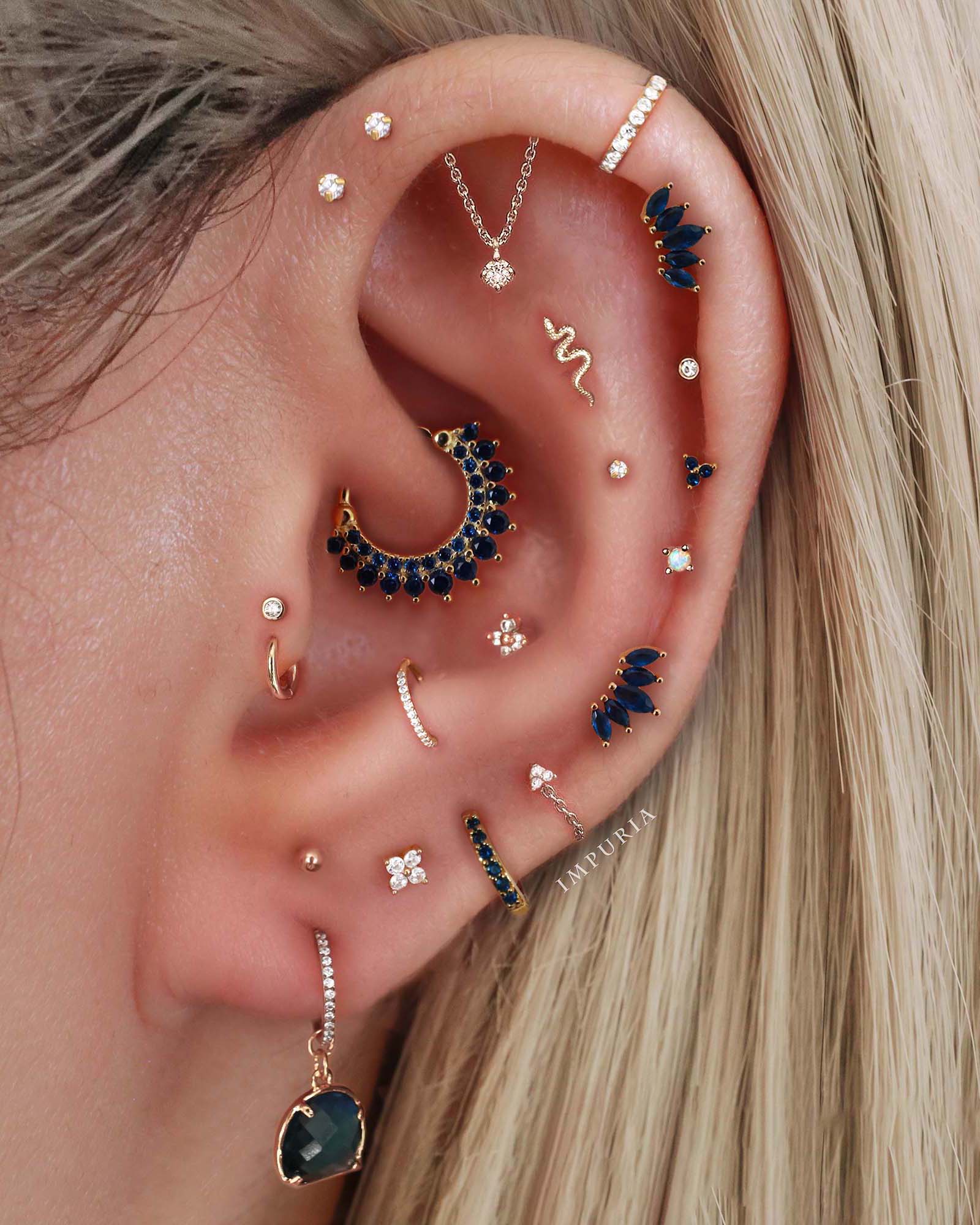 Hidden Helix Earring Stud Multiple Blue Gold Ear Piercing Curation Ideas for Women - www.Impuria.com