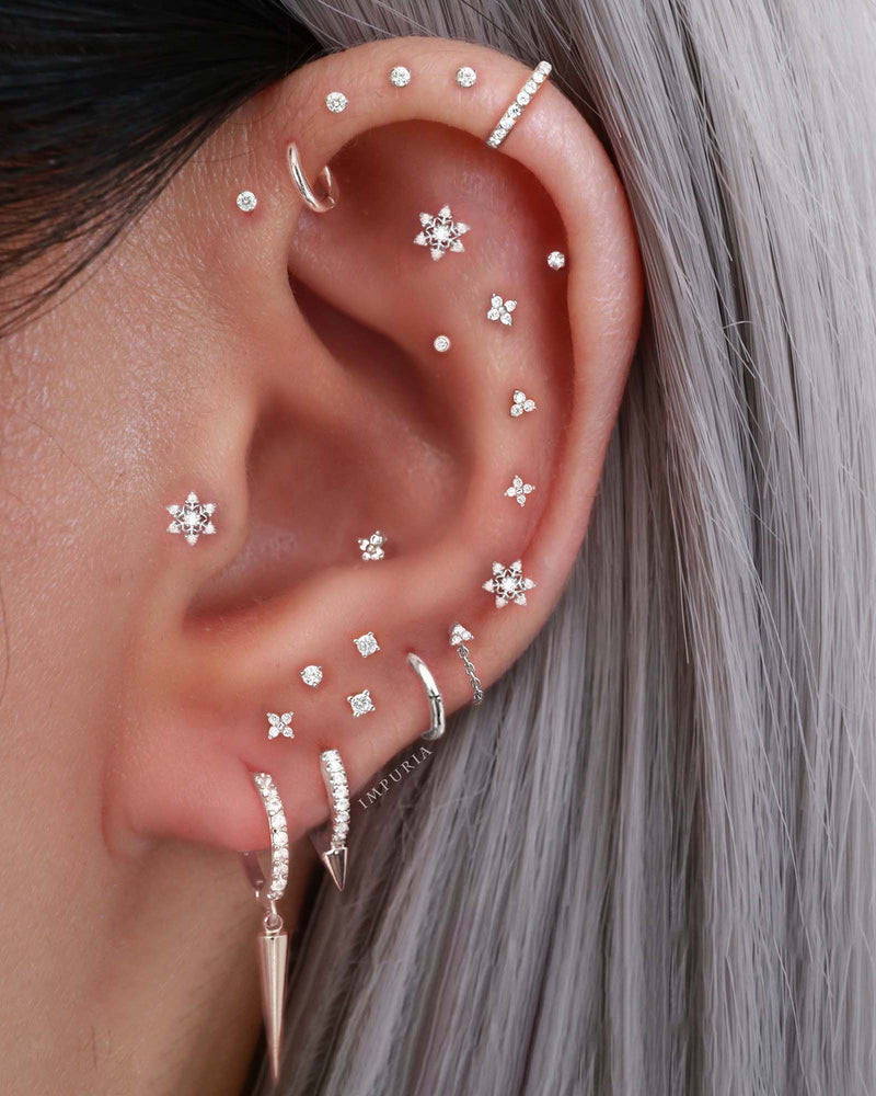 Tiny Cartilage Earrings Snowflake Winter Ear Curation Piercing Placement Design Ideas for Women - www.Impuria.com