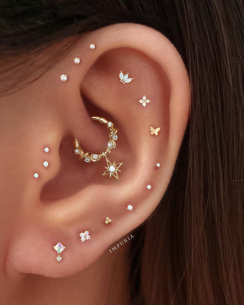 Moonlit Triple Opal Marquise Ear Piercing Earring Stud