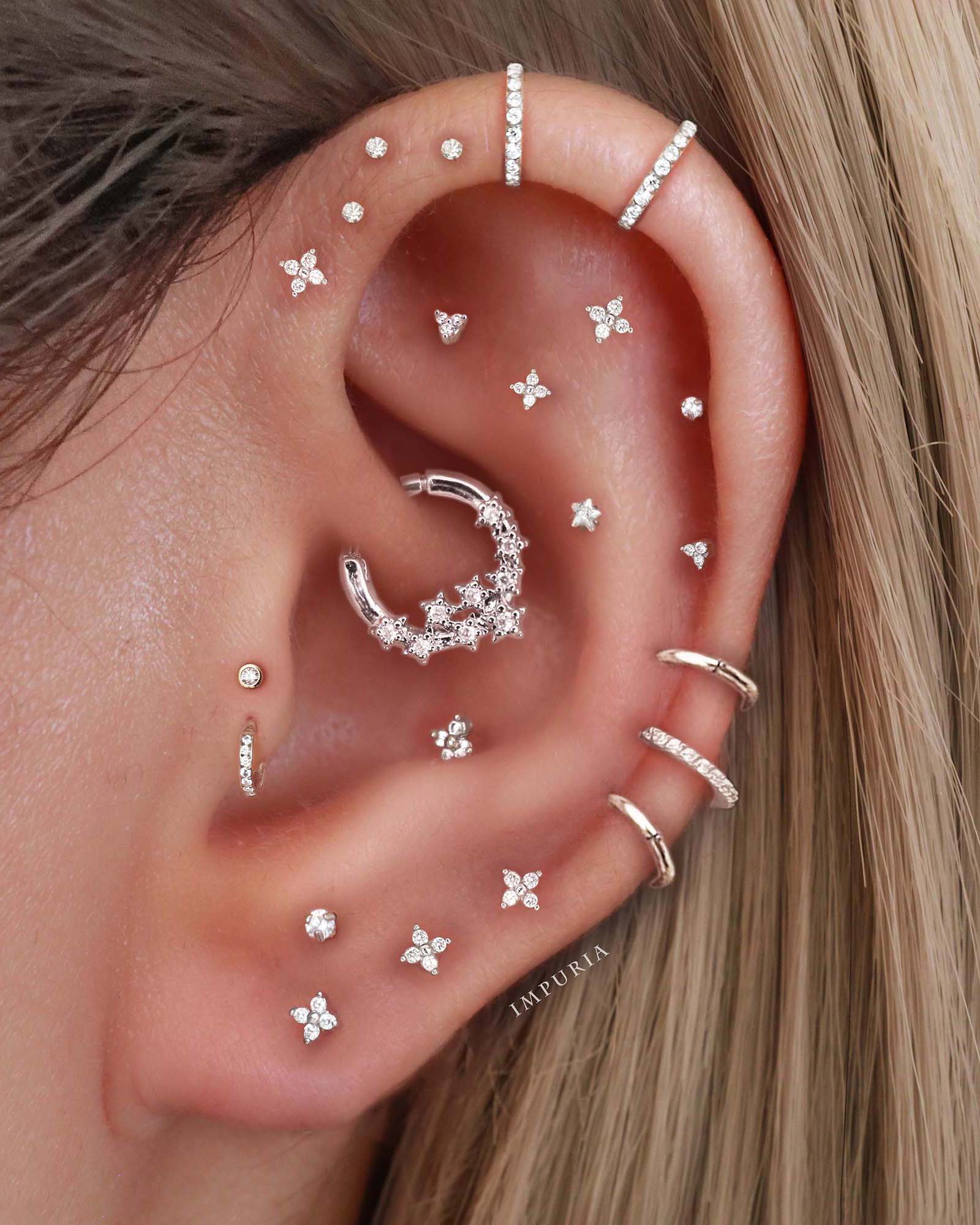 Cute Silver Cartilage Earring Studs - Celestial Star Ear Piercing Curation Ideas for Women - www.Impuria.com #earpiercings
