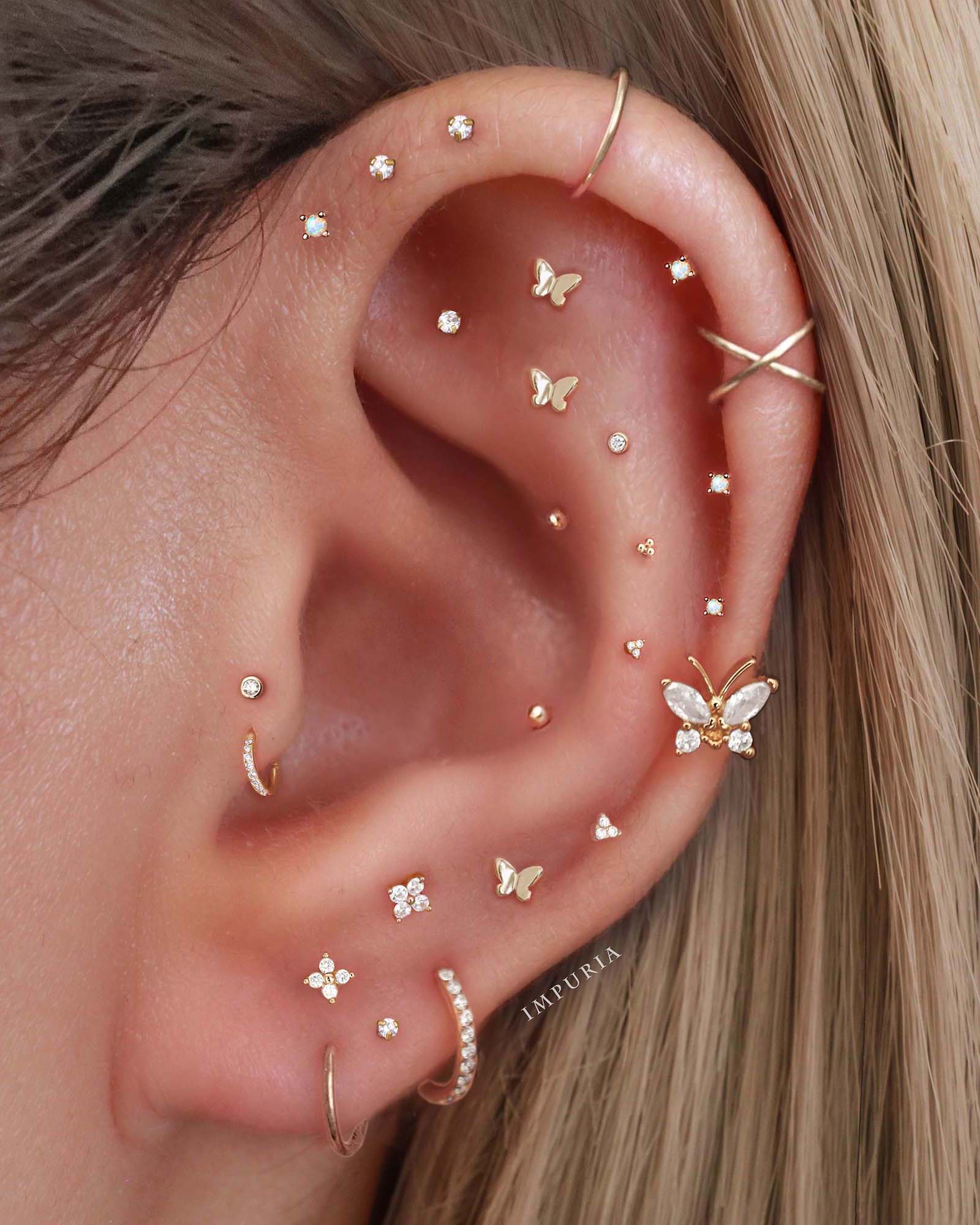 Tiny Cartilage Helix Earring Stud Butterfly Ear Curation Piercing Ideas for Women - www.Impuria.com #earpiercings 