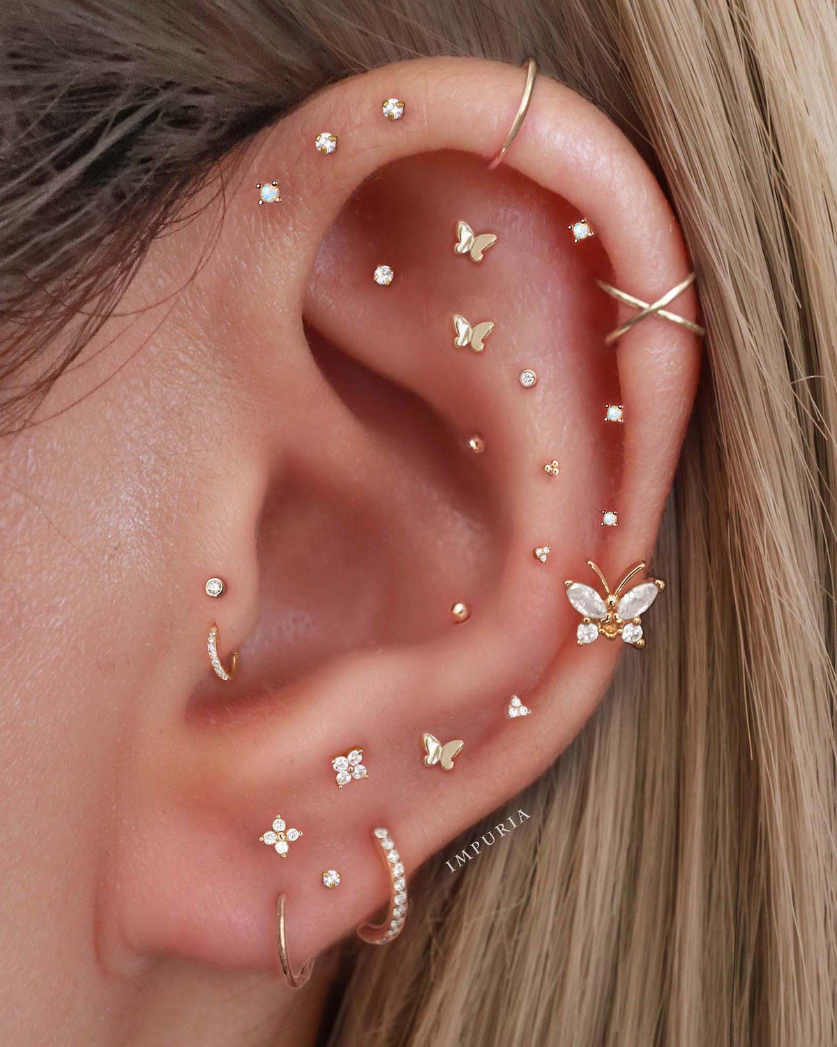 14K Solid Gold Helix Cartilage Ring Hoop Earring Clicker 16G Cute Multiple Ear Piercing Curation Ideas for Women - www.Impuria.com #earpiercings