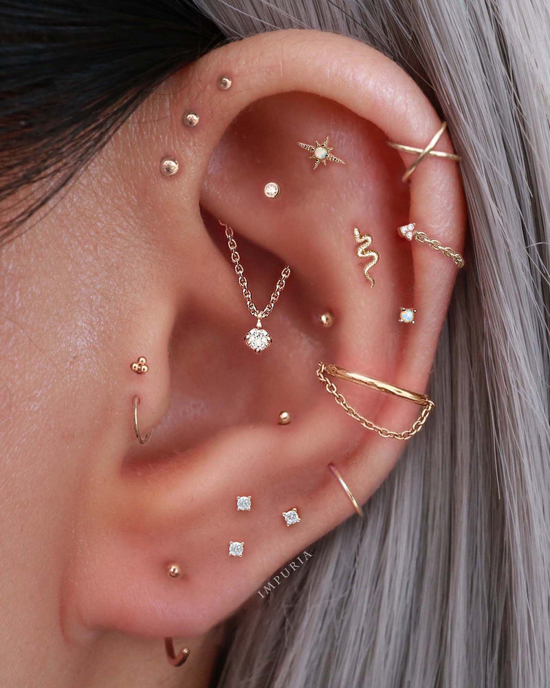 Pretty Multiple Ear Piercing Curation Ideas for Women - Gold Cartilage Beaded Trinity Earring Stud -  www.Impuria.com