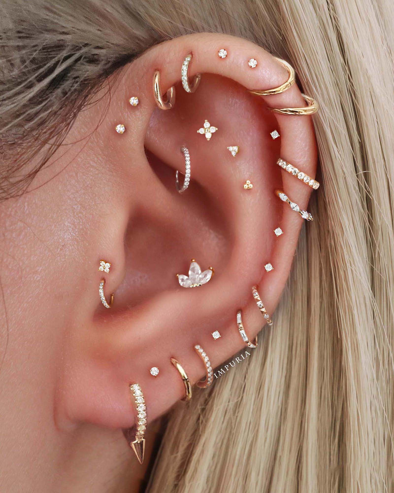 Trinity Beaded Cartilage Earring Stud for Women Multiple Ear Piercing Ideas for Women - www.Impuria.com