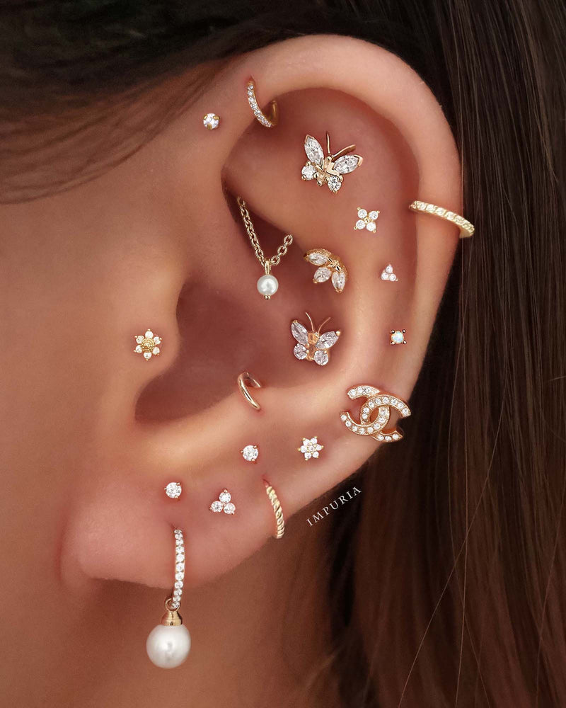 Sunshine Sunflower Crystal Ear Piercing Earring Stud Set