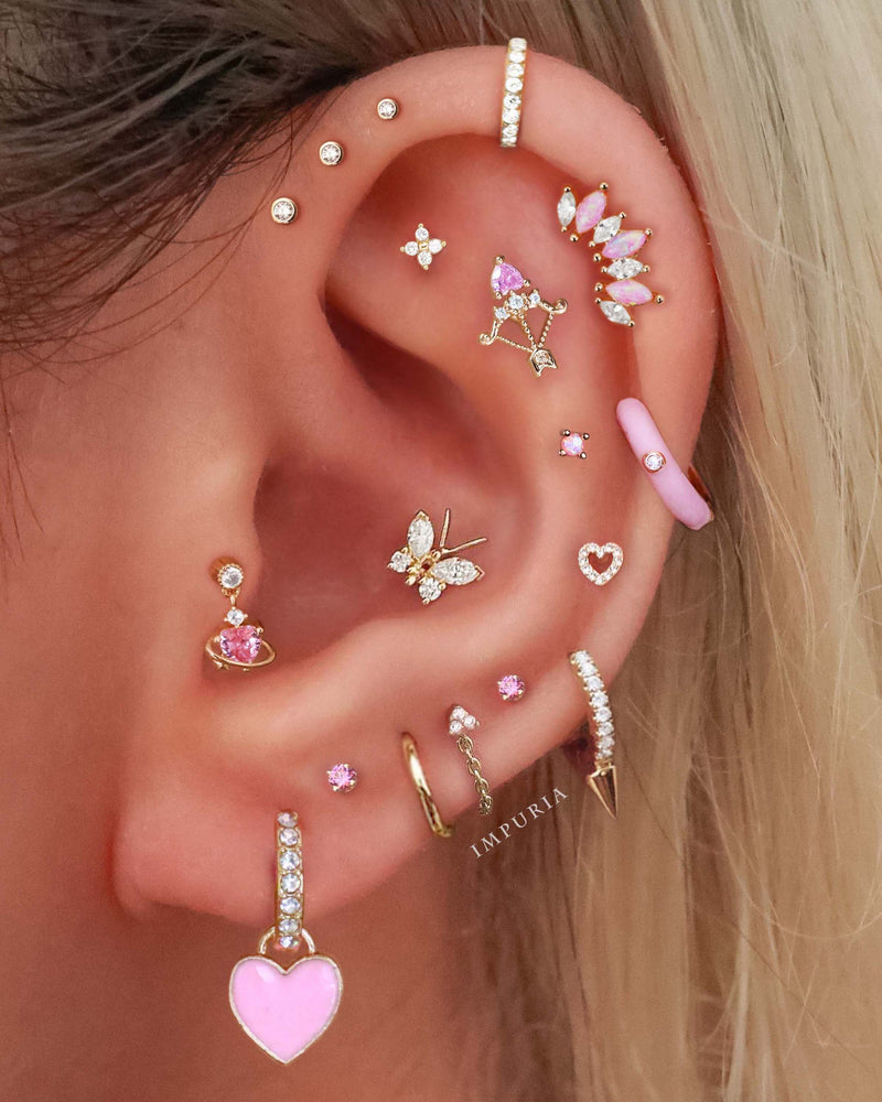 Pink Heart Valentines Multiple Ear Piercing Curation Ideas for Women Cartilage Helix Earrings Ring Hoop Clickers 16G - www.Impuria.com
