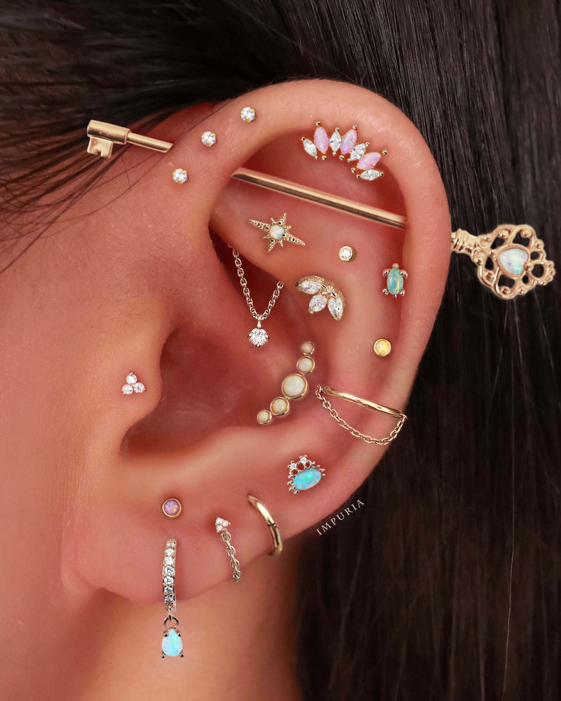 Surgical Steel Flat Back Internally Threaded Cartilage Stud Labret Earrings for Women - Unique Opal Impuria Ear Piercing Jewelry