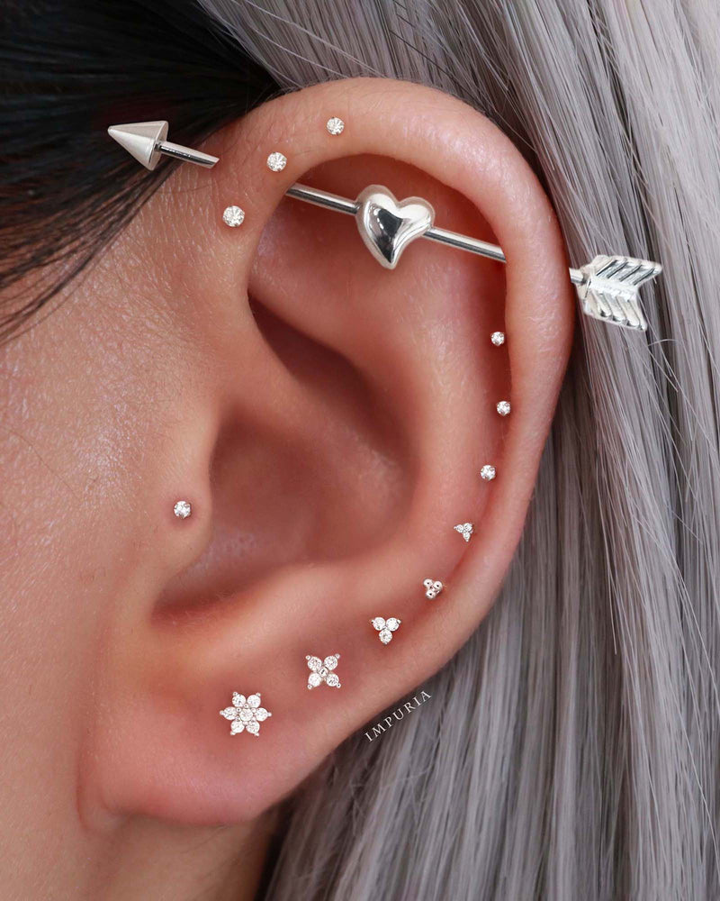 Cute Multiple Ear Piercing Ideas for Women - Silver Cartilage Helix Earring Stud 16G Stainless Steel - www.Impuria.com