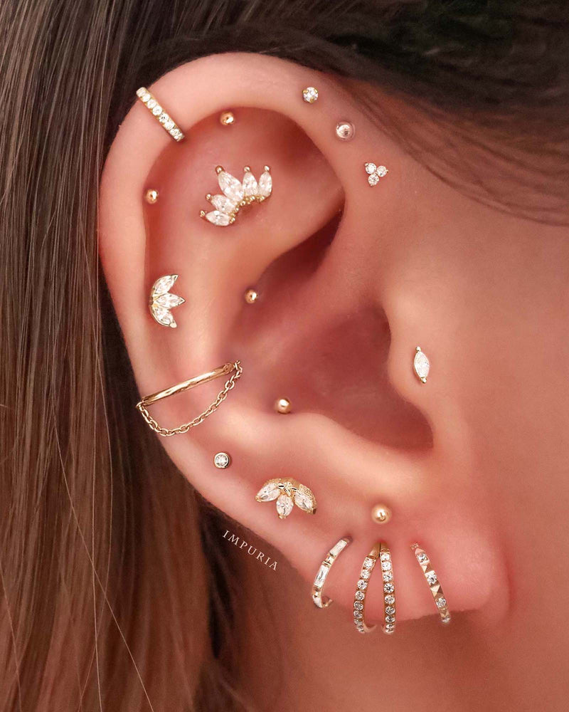 Mai Crystal Five Leaf Lotus Ear Piercing Earring Stud Set