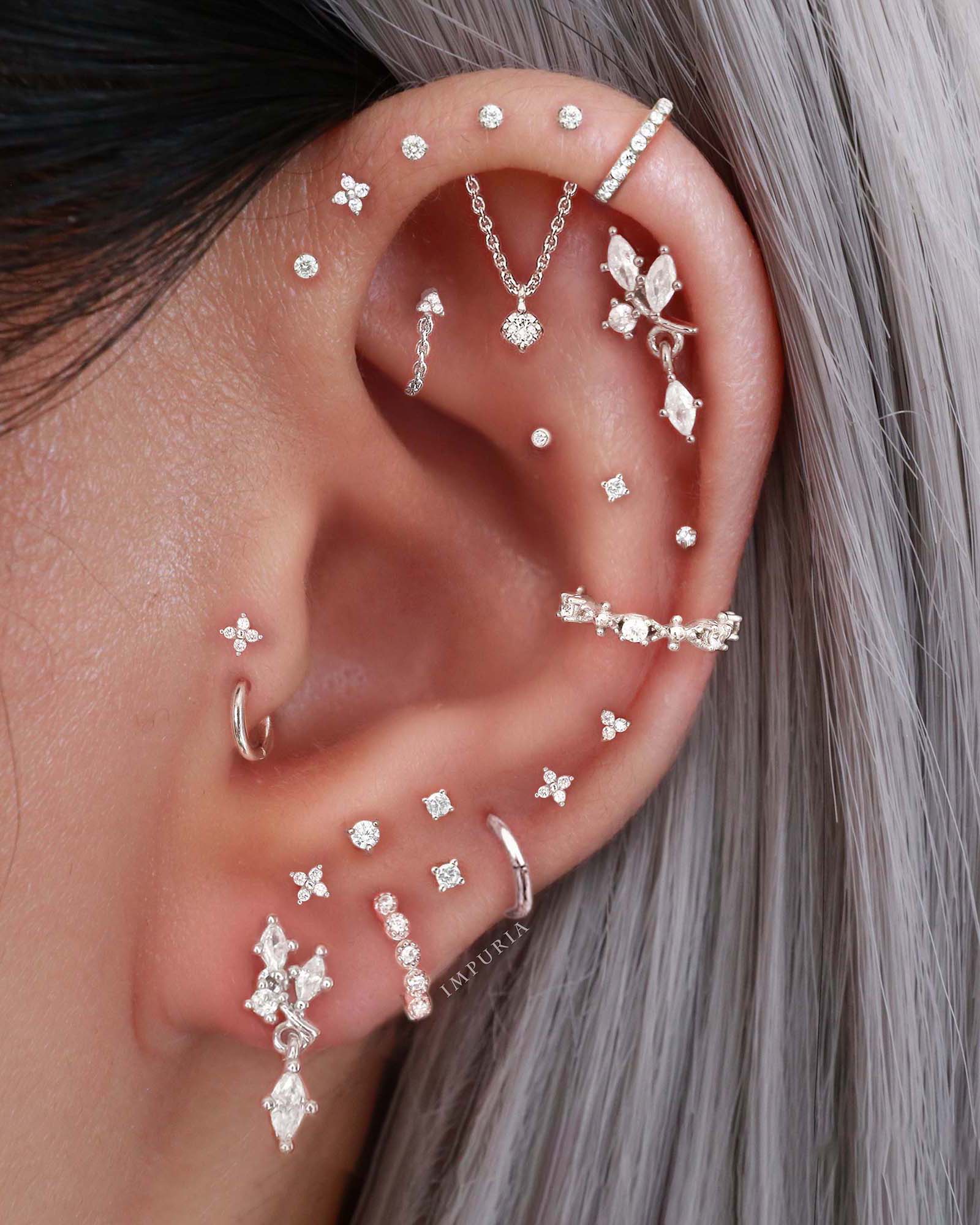 Gleam Crystal Leaf Drop Ear Piercing Earring Stud Set