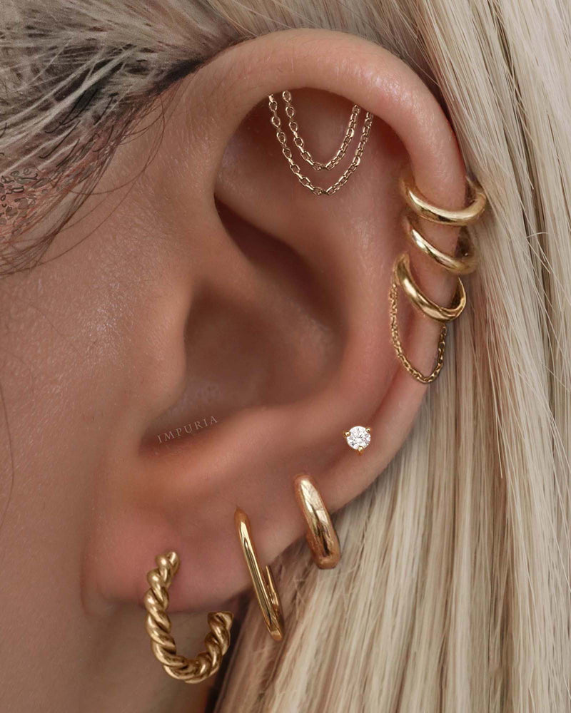 Hidden Helix Double Chain Cartilage Ear Piercing Earring Stud