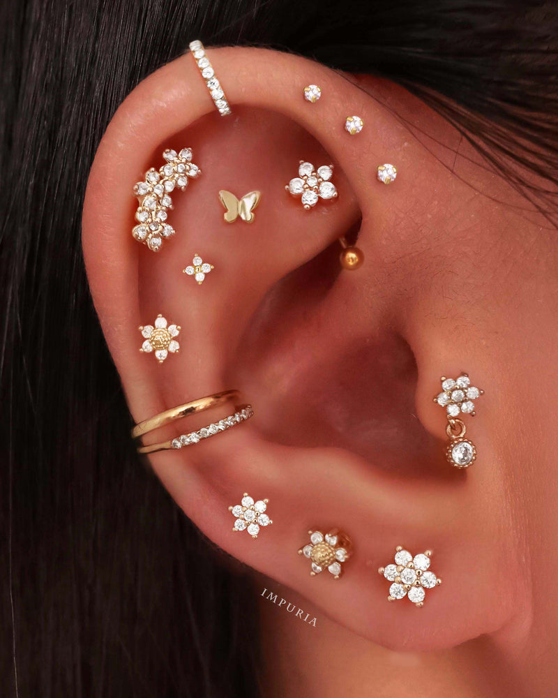 Kalina Flower Dangle Crystal Drop Ear Piercing Earring Studs Set