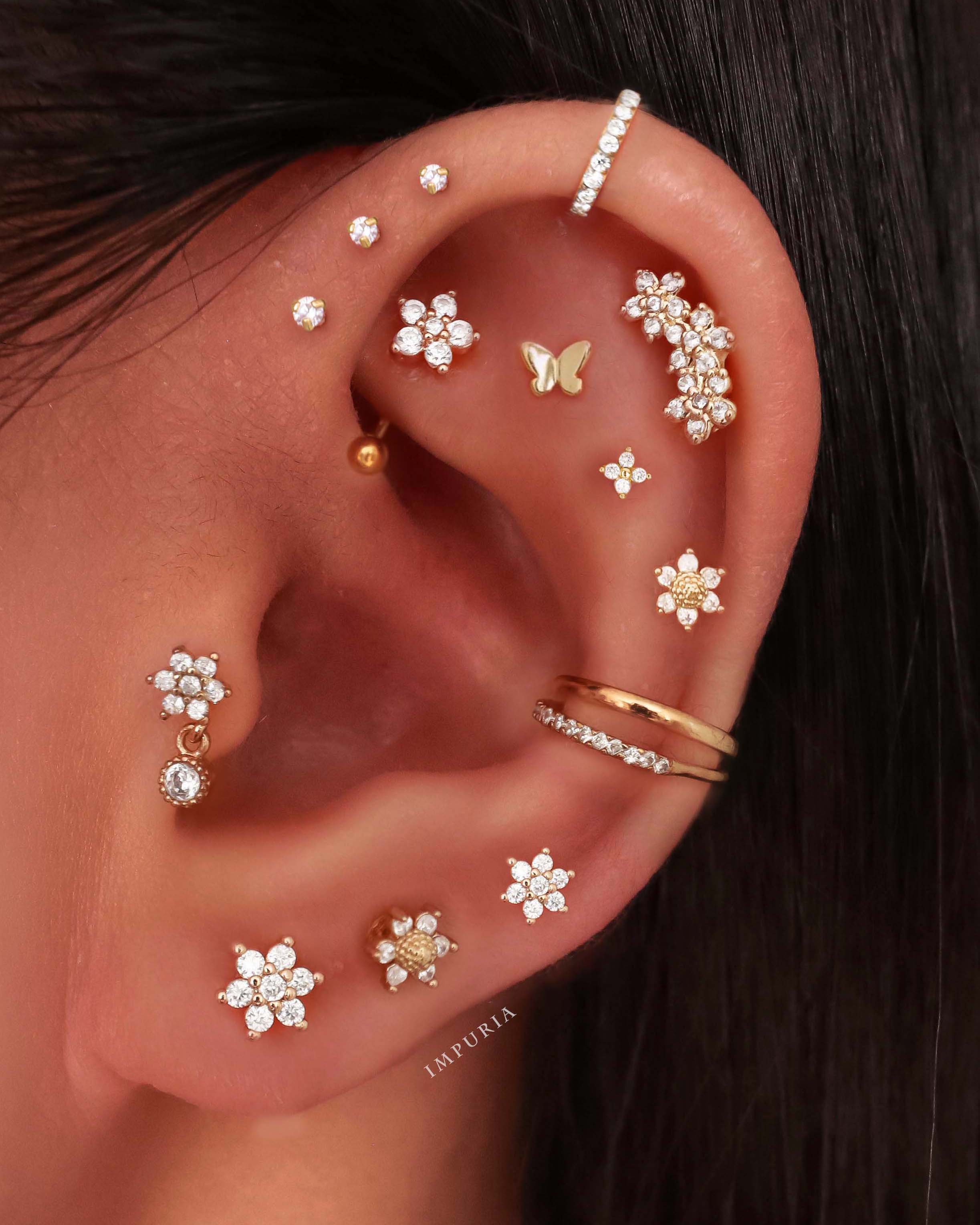 Kalina Flower Dangle Drop Ear Piercing Stud