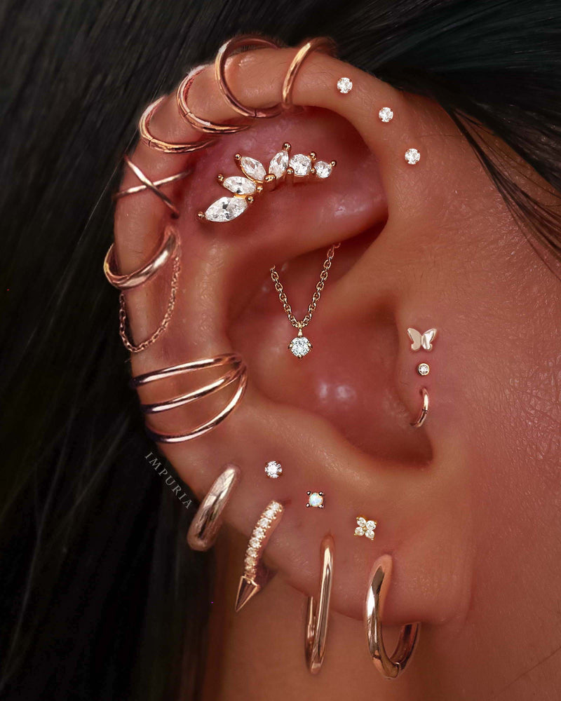 Dynasty Six Crystal Prong Leaf Ear Piercing Earring Stud