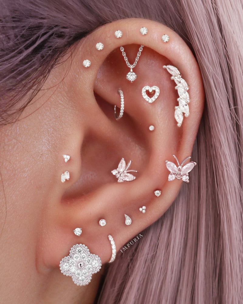 Liz Double Baguette Crystal Ear Piercing Earring Stud