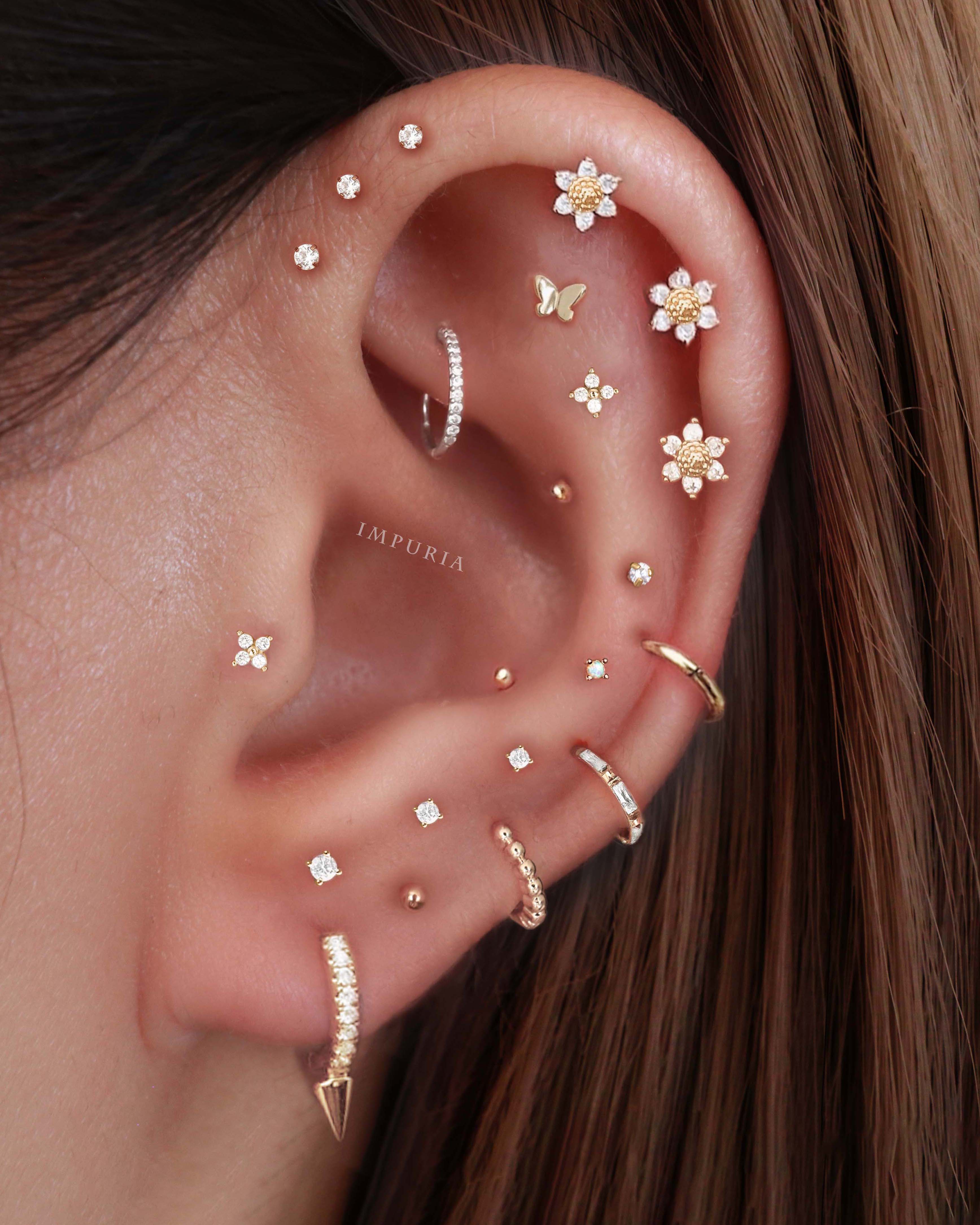 Cute Sunflower Cartilage Earring Stud Pretty Multiple Ear Piercing Curation Ideas for Women - www.Impuria.com #earpiercings