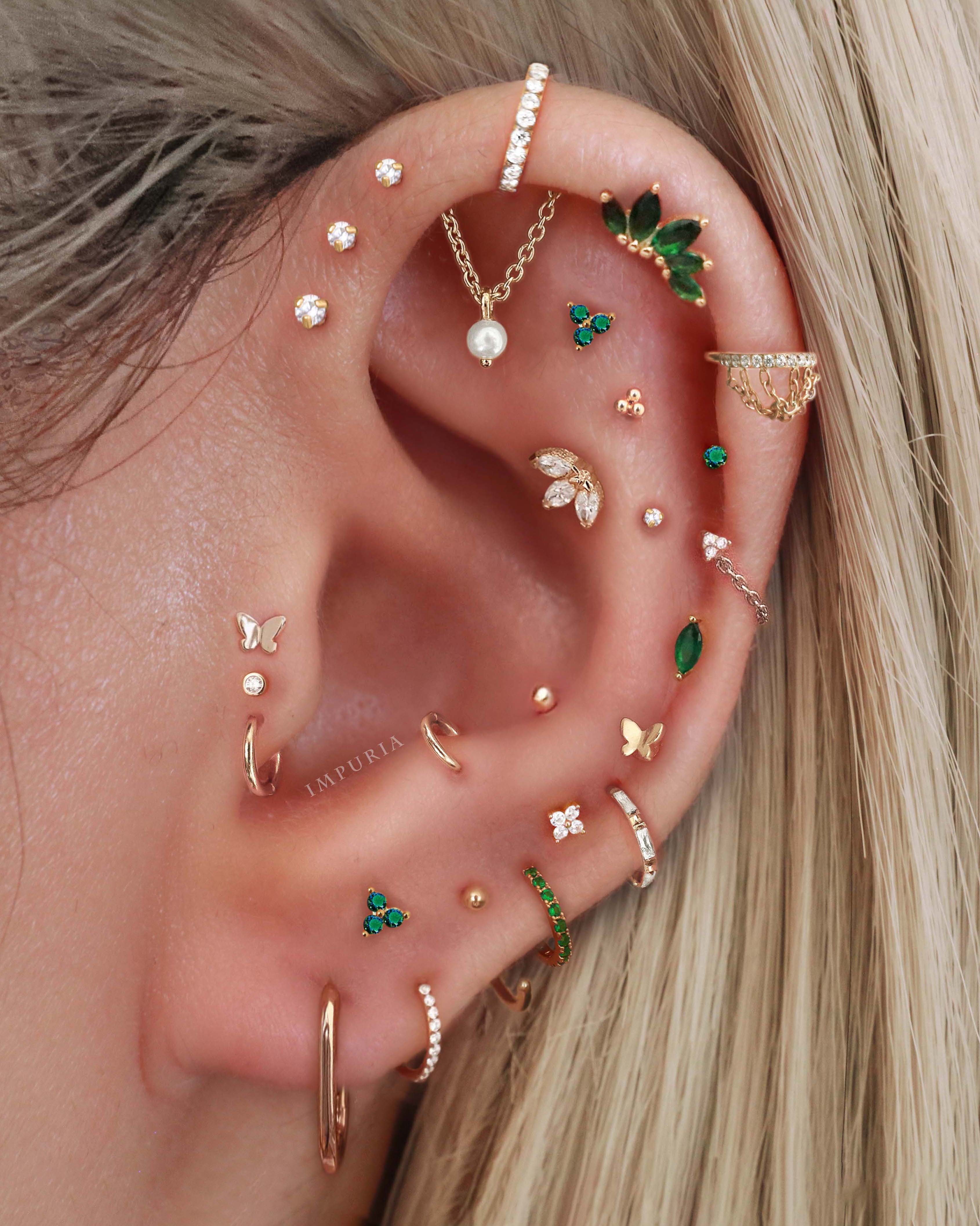 Triple Chain Cartilage Helix Ring Hoop Clicker Earring 16G Multiple Green Ear Piercing Curation Ideas for Women - www.Impuria.com #earpiercings 