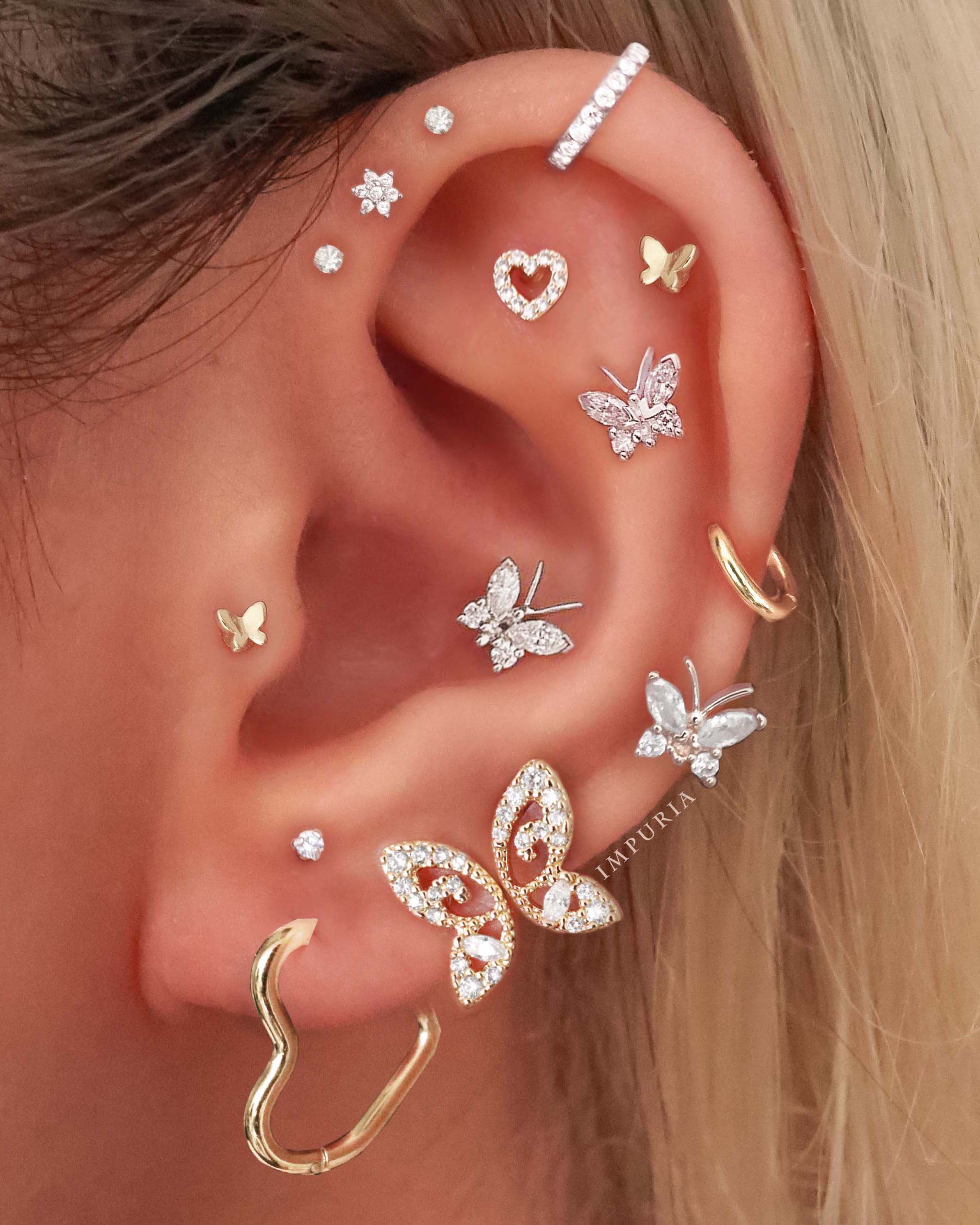 Cute Butterfly Ear Piercing Curation Ideas for Women Cartilage Ring Hoop Earrings 16G - www.Impuria.com #earpiercing