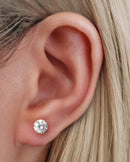 Sterling Silver Large Round Crystal Stud Earrings for Women - www.Impuria.com 