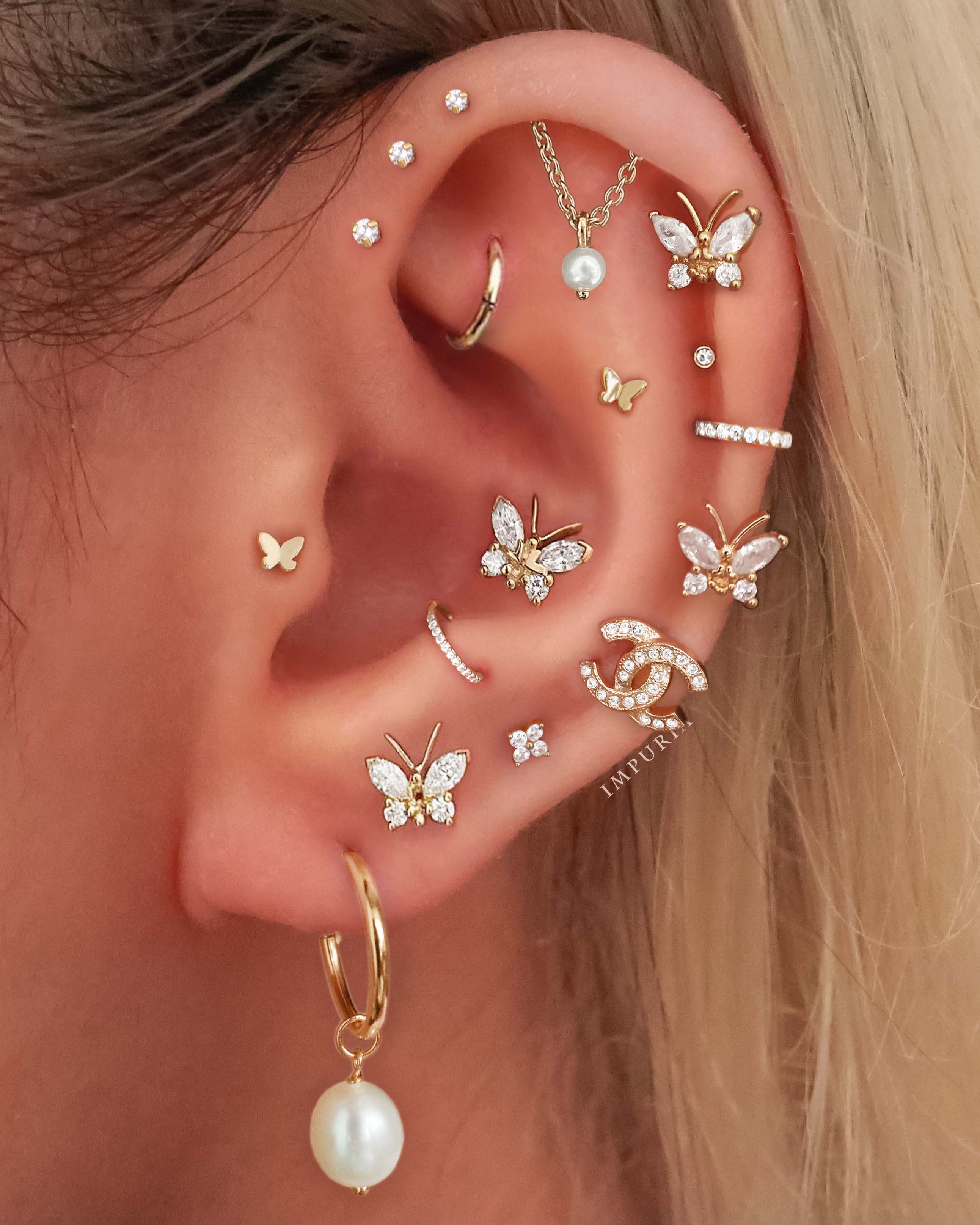14K Gold Earrings Flat Back Cartilage Ear Piercing Jewelry Labret Piercing for Women Butterfly Feminine Ear Curation - www.impuria.com 
