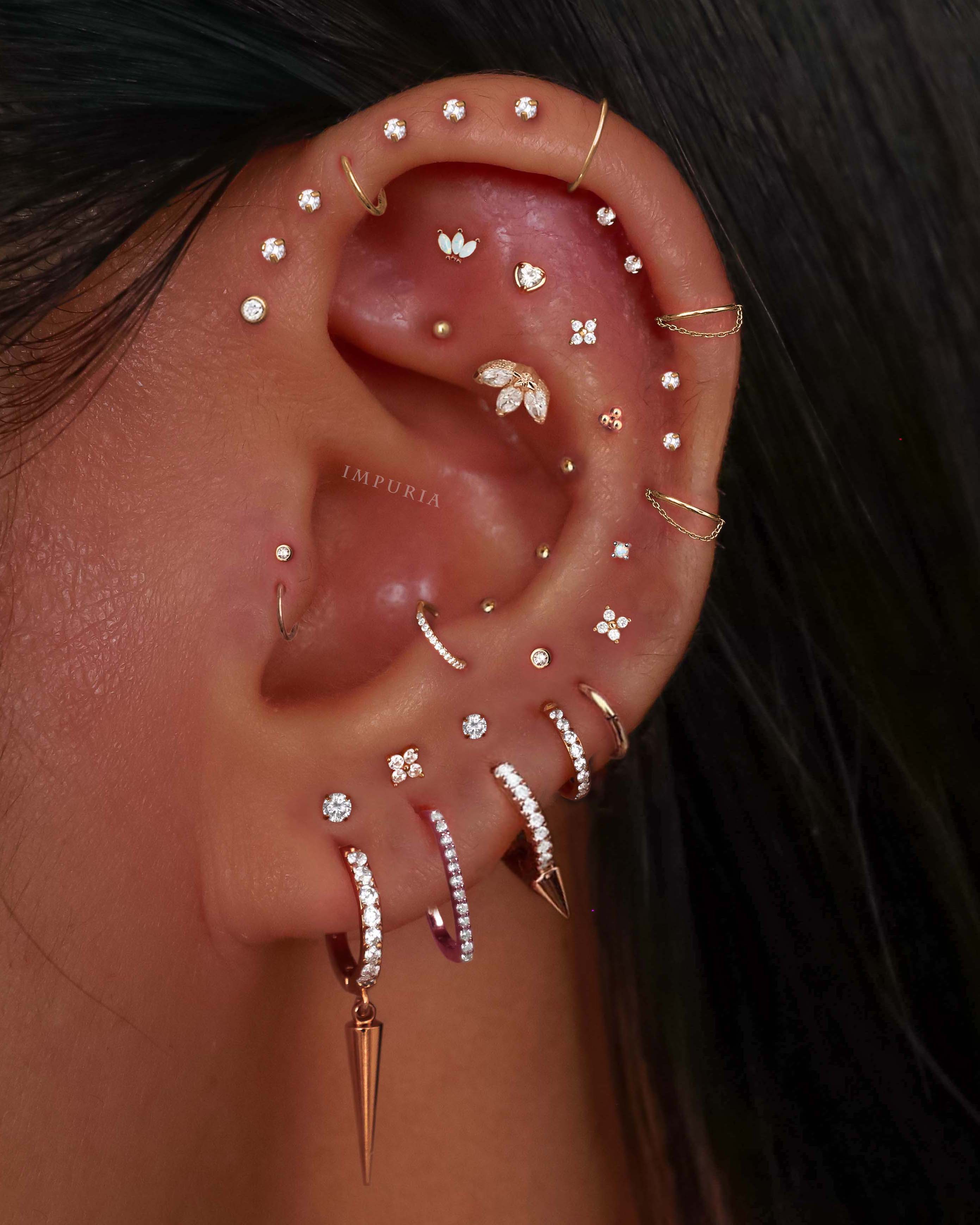 14K Solid Gold  Earring Labret Stud Flat Back Cartilage Jewelry - Edgy Aesthetic Ear Piercing Curation Ideas for Women - www.Impuria.com 