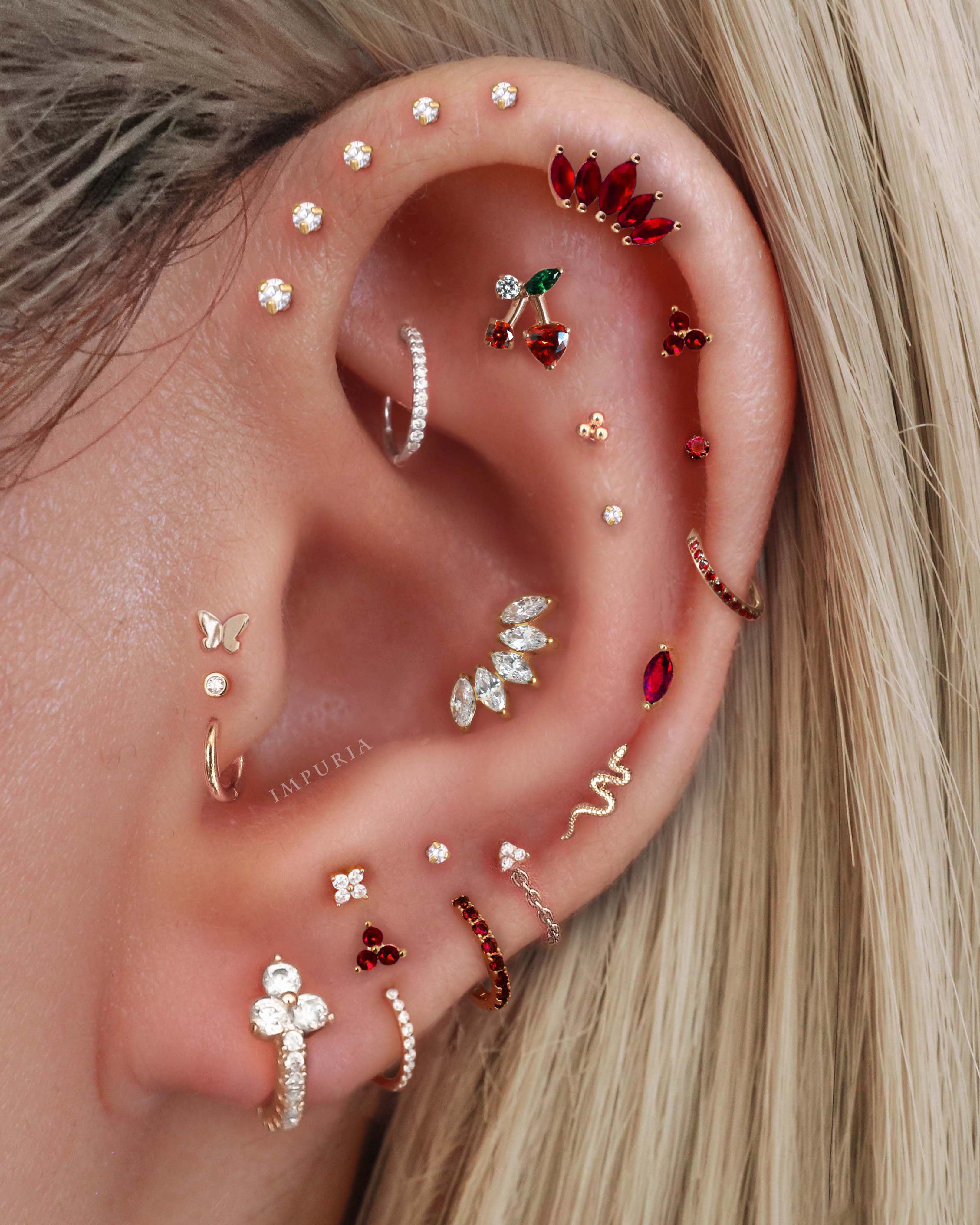 Pretty Red Multiple Ear Piercing Curation Ideas for Women Gold Cartilage Earrings 16G - www.Impuria.com #earpiercings