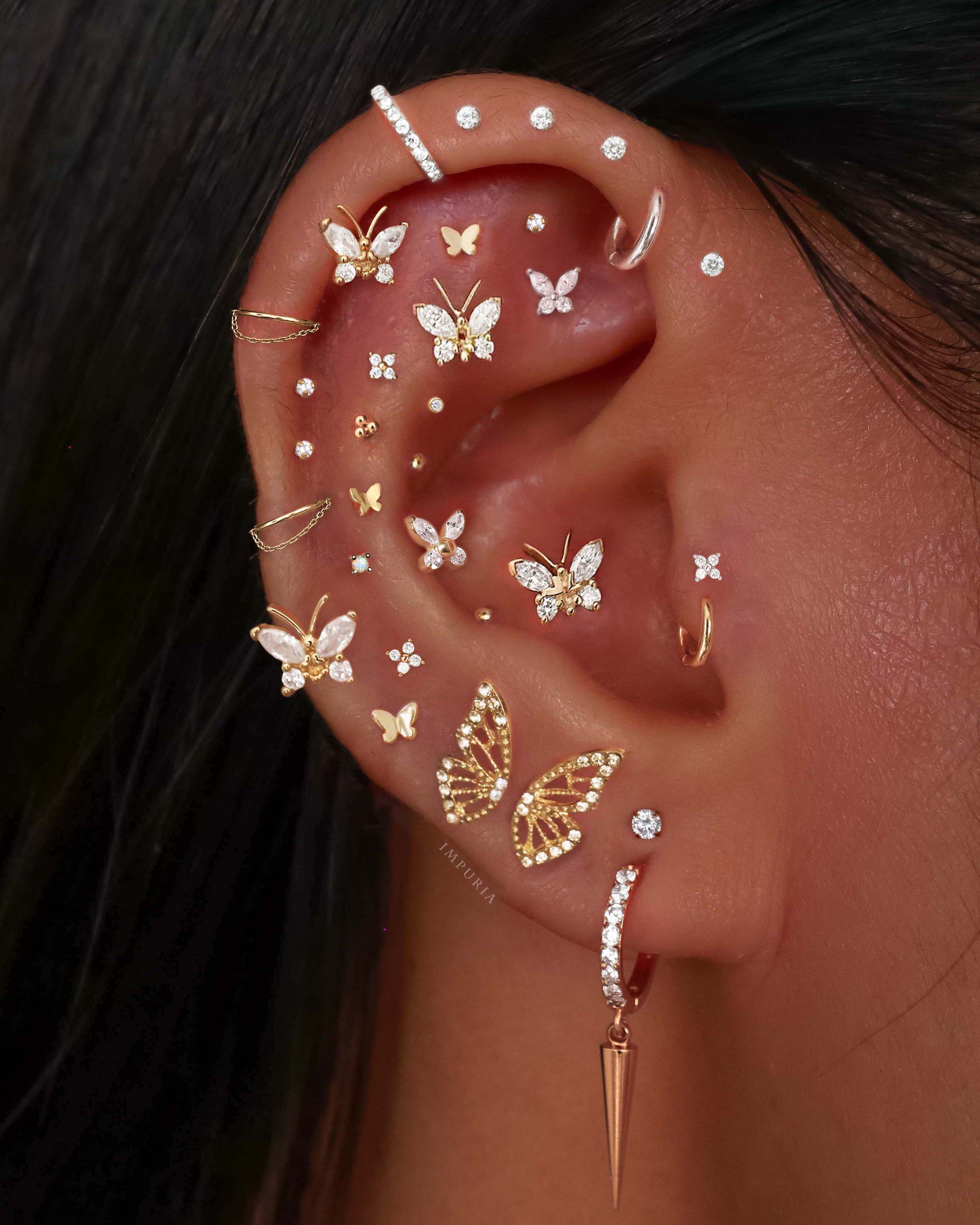 Trinity Polished Triple Ball Milgrain Ear Piercing Stud