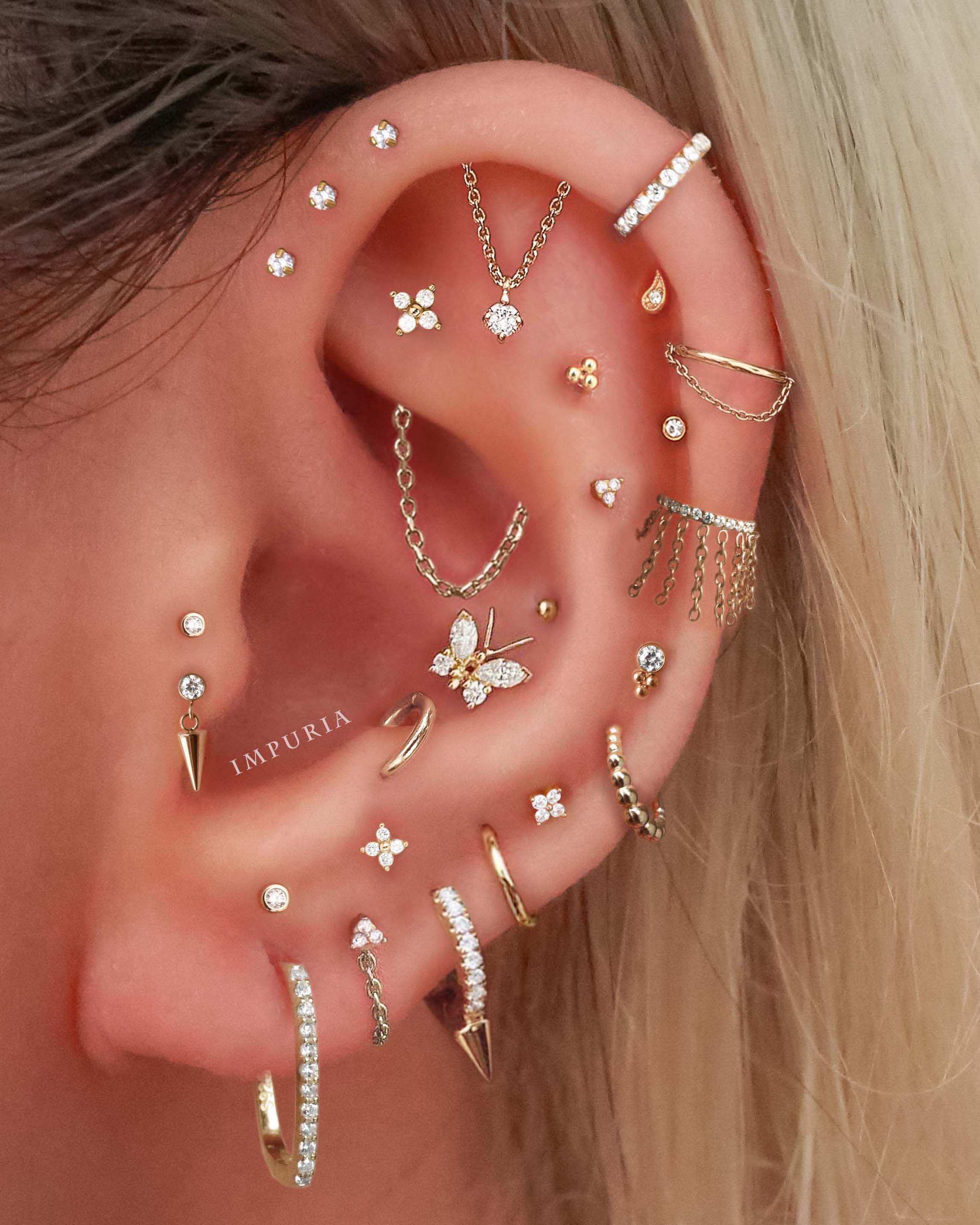 Gold Ball Cartilage Earrings Flat Back Studs 16G Surgical Stainless Steel - www.Impuria.com #earpiercings