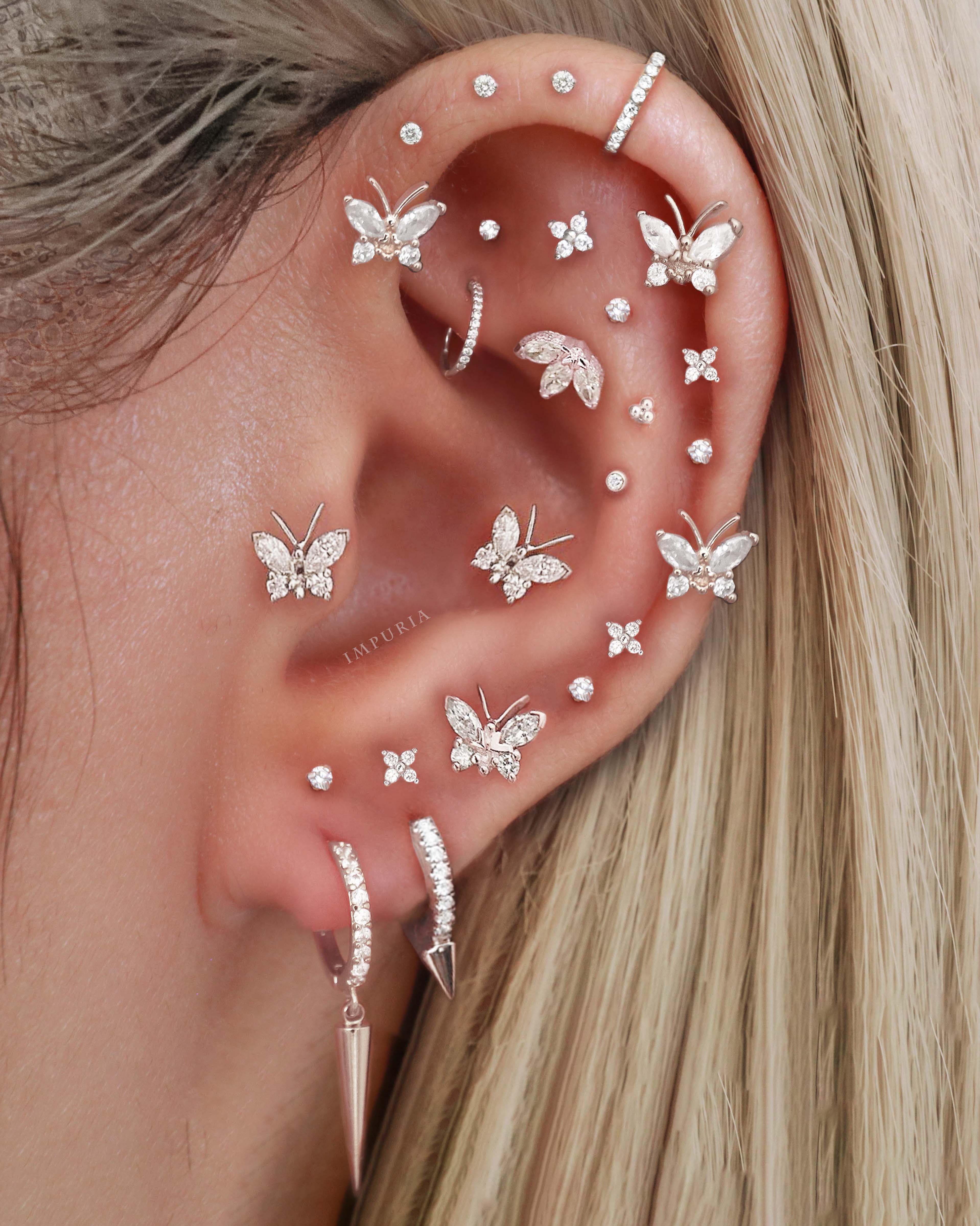Elegant triple marquise crystal cluster ear piercing stud with titanium flat back for helix, lobe, or cartilage