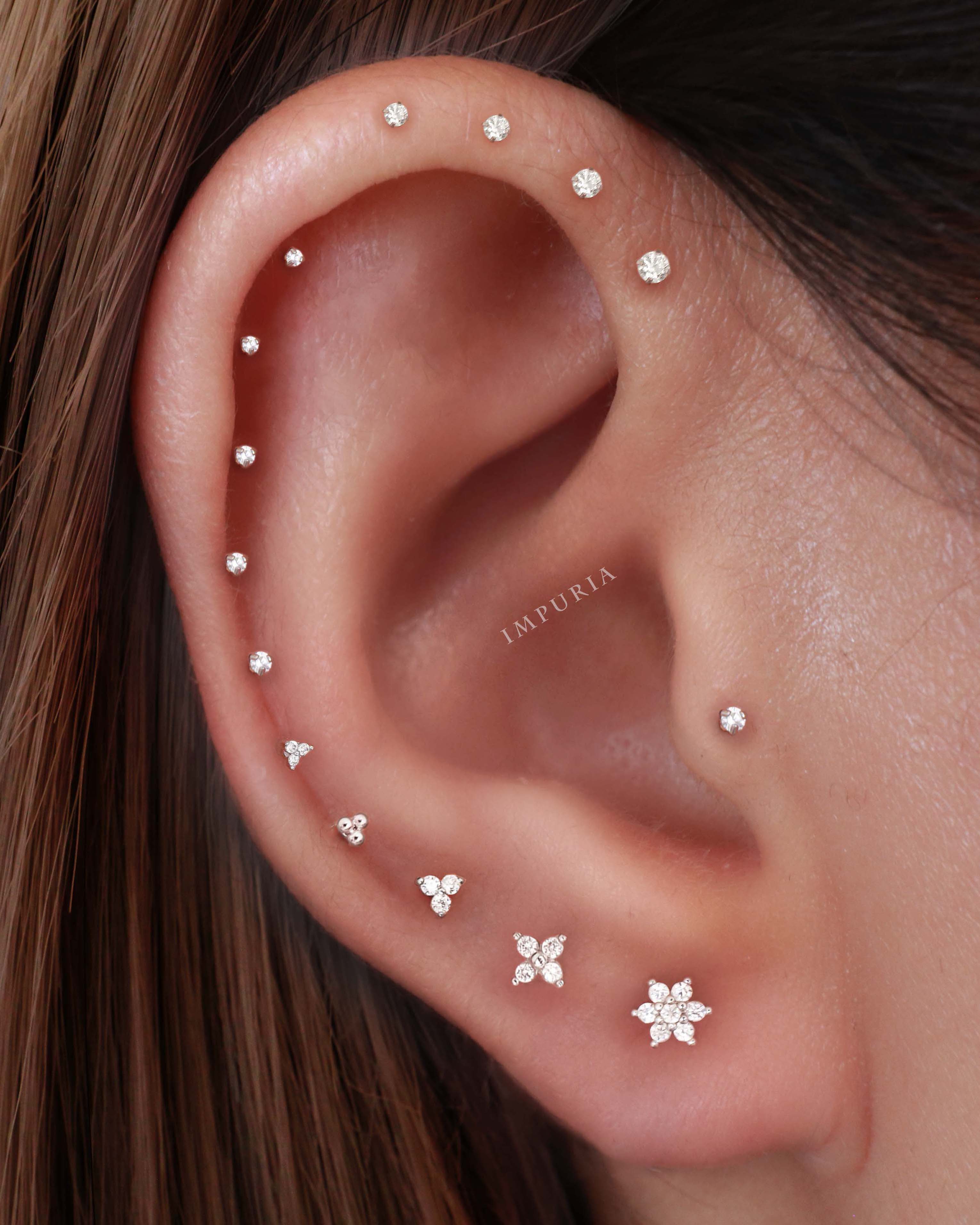 Trinity Polished Triple Ball Milgrain Ear Piercing Stud