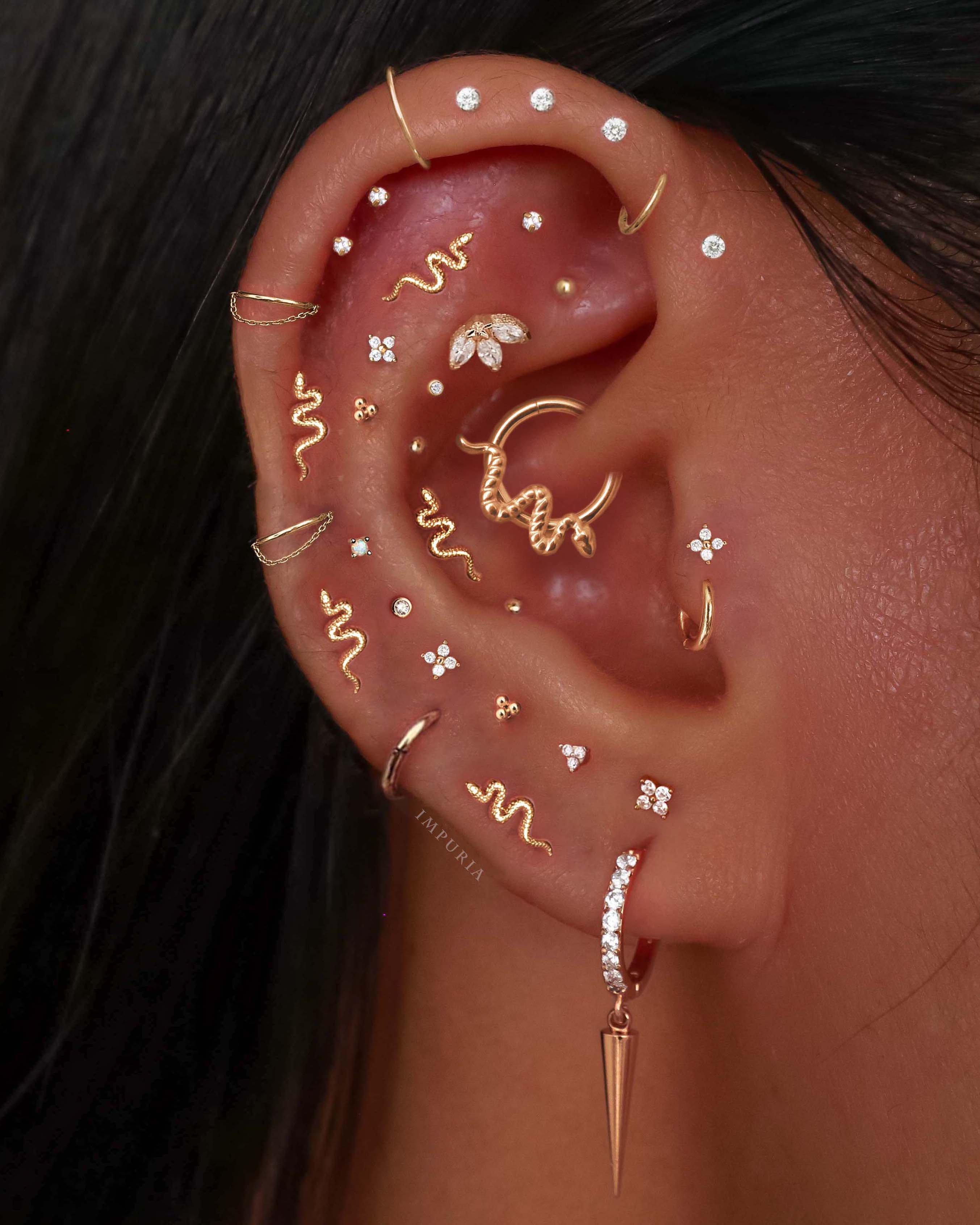 Trinity Polished Triple Ball Milgrain Ear Piercing Stud