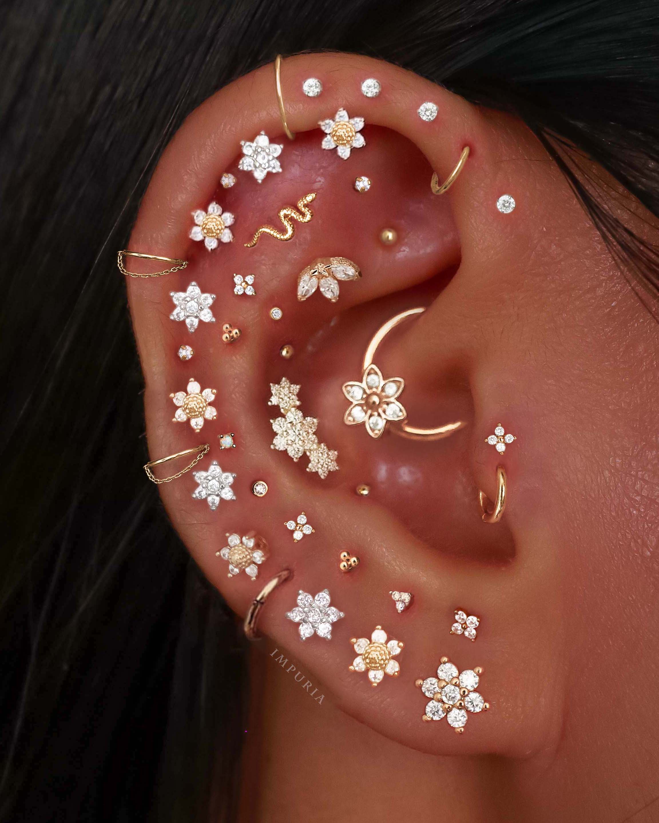 Trinity Polished Triple Ball Milgrain Ear Piercing Stud