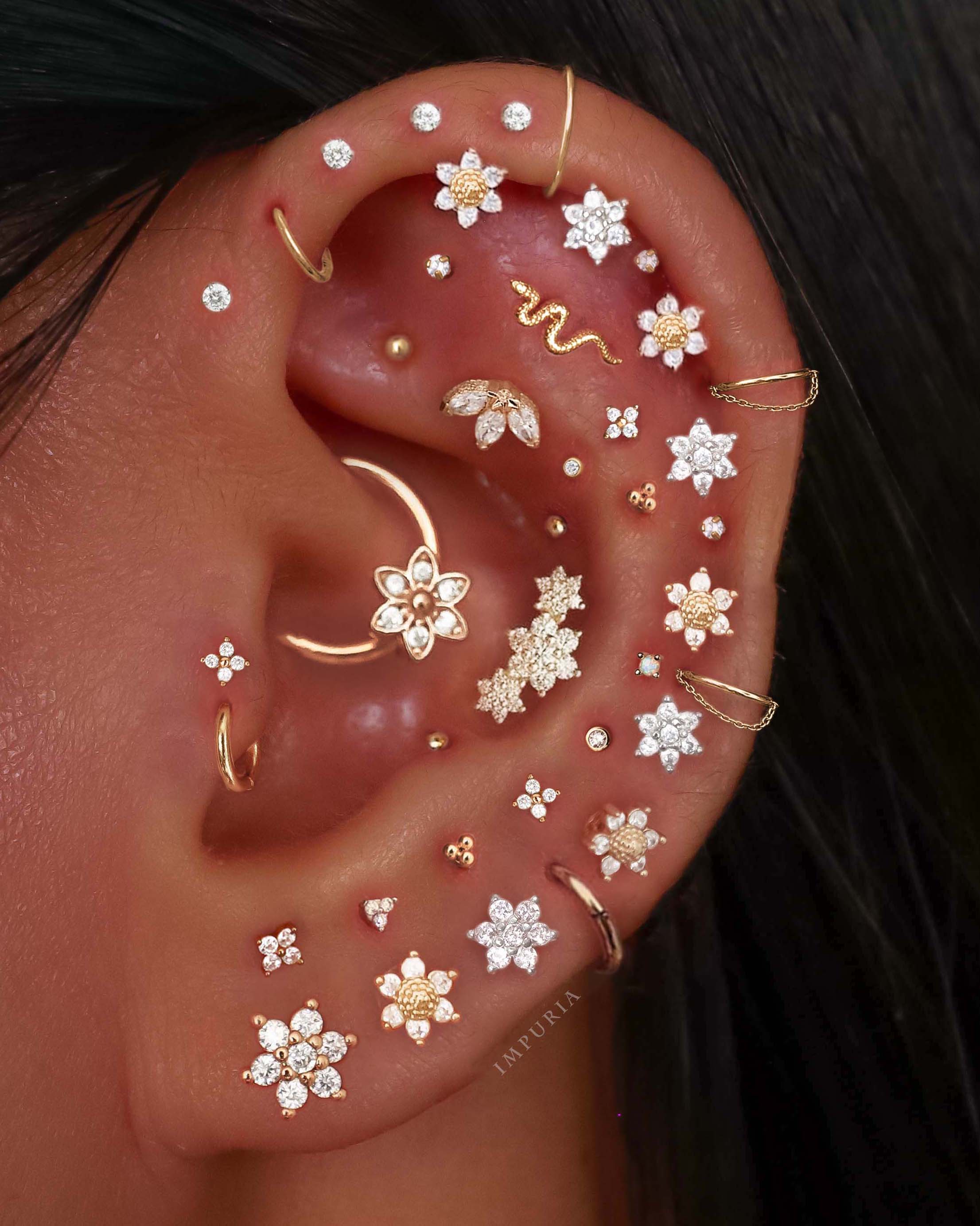 Cute Floral Flower Ear Piercing Stack Curation Ideas for Women Gold Triple Marquise Earring Stud 16G -   www.Impuria.com #earpiercings 