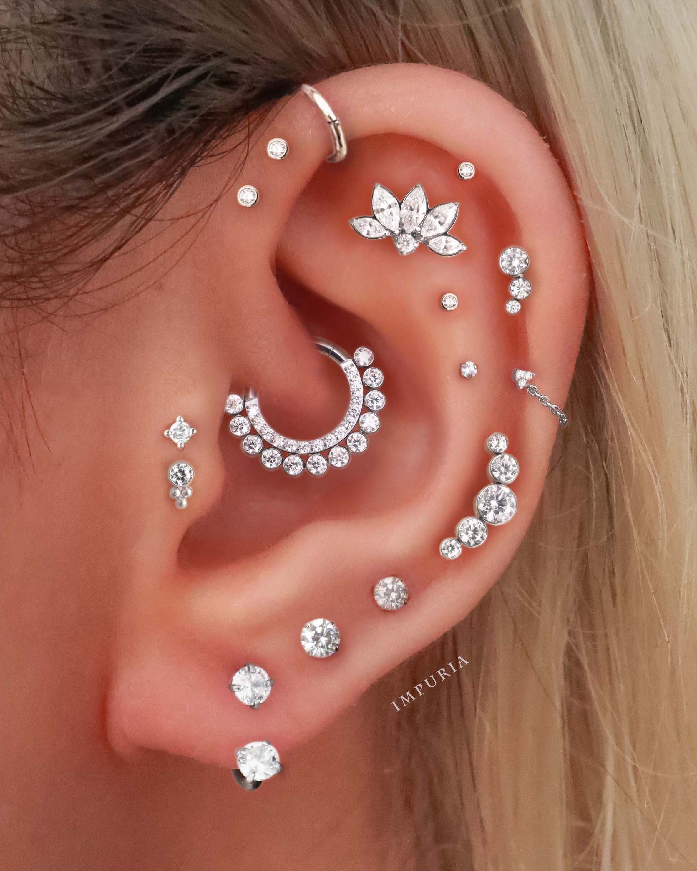 Pretty Multiple Ear Piercing Curation Ideas for Women Silver Cartilage Earrings Lotus Flat Back Stud - www.Impuria.com #earpiercings