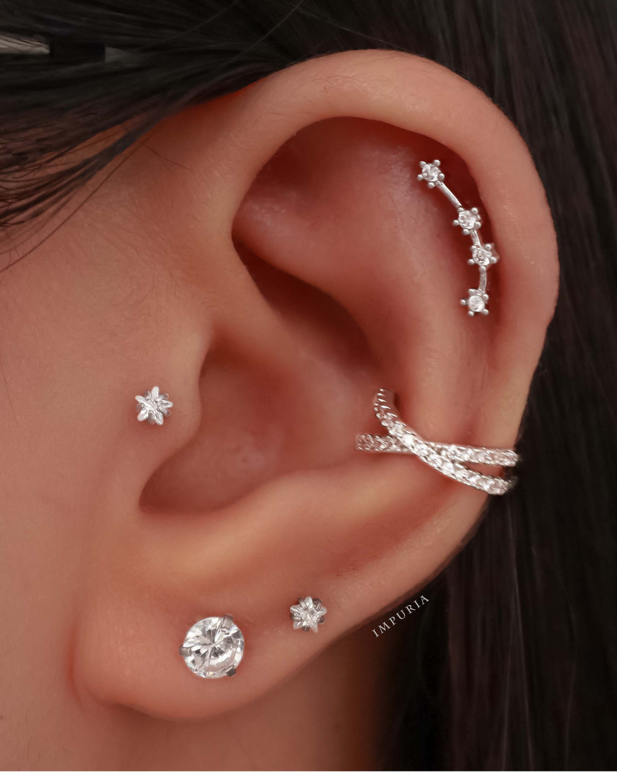 Pretty Constellation Star Ear Piercing Curation Ideas for Women Cartilage Earrings - www.Impuria.com #earpiercings