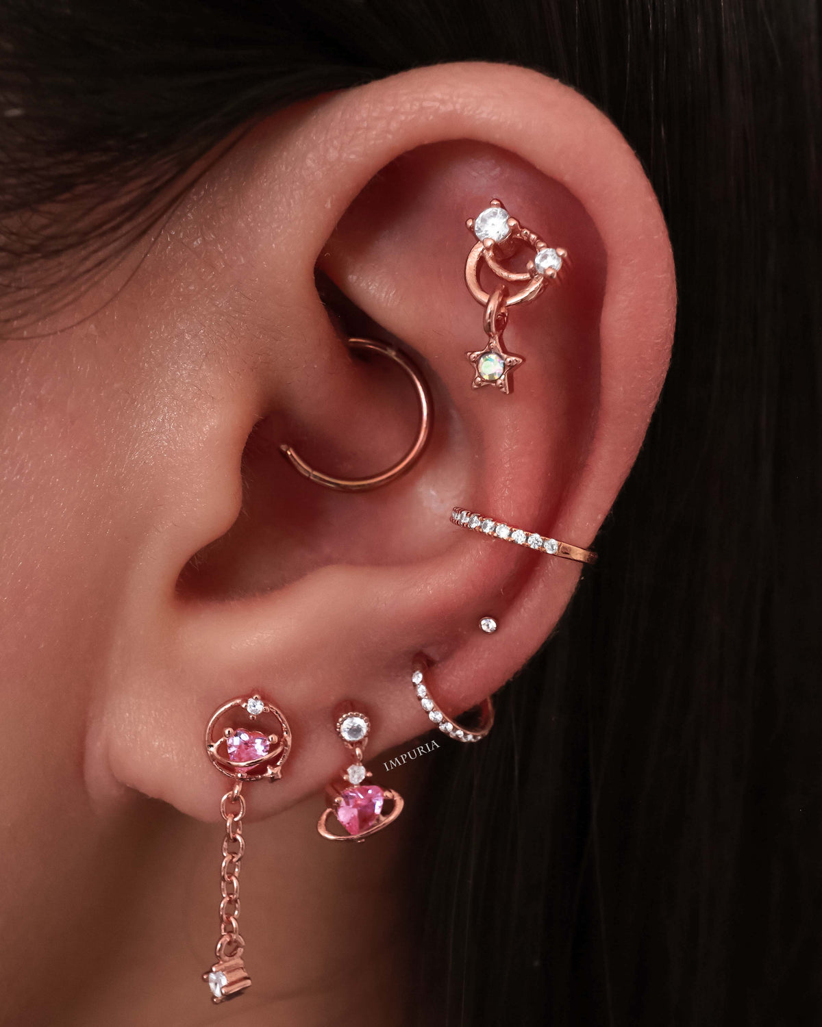 Cute Multiple Ear Piercing Curation Ideas for Women Rose Gold Cartilage Earrings - www.Impuria.com #earpiercings