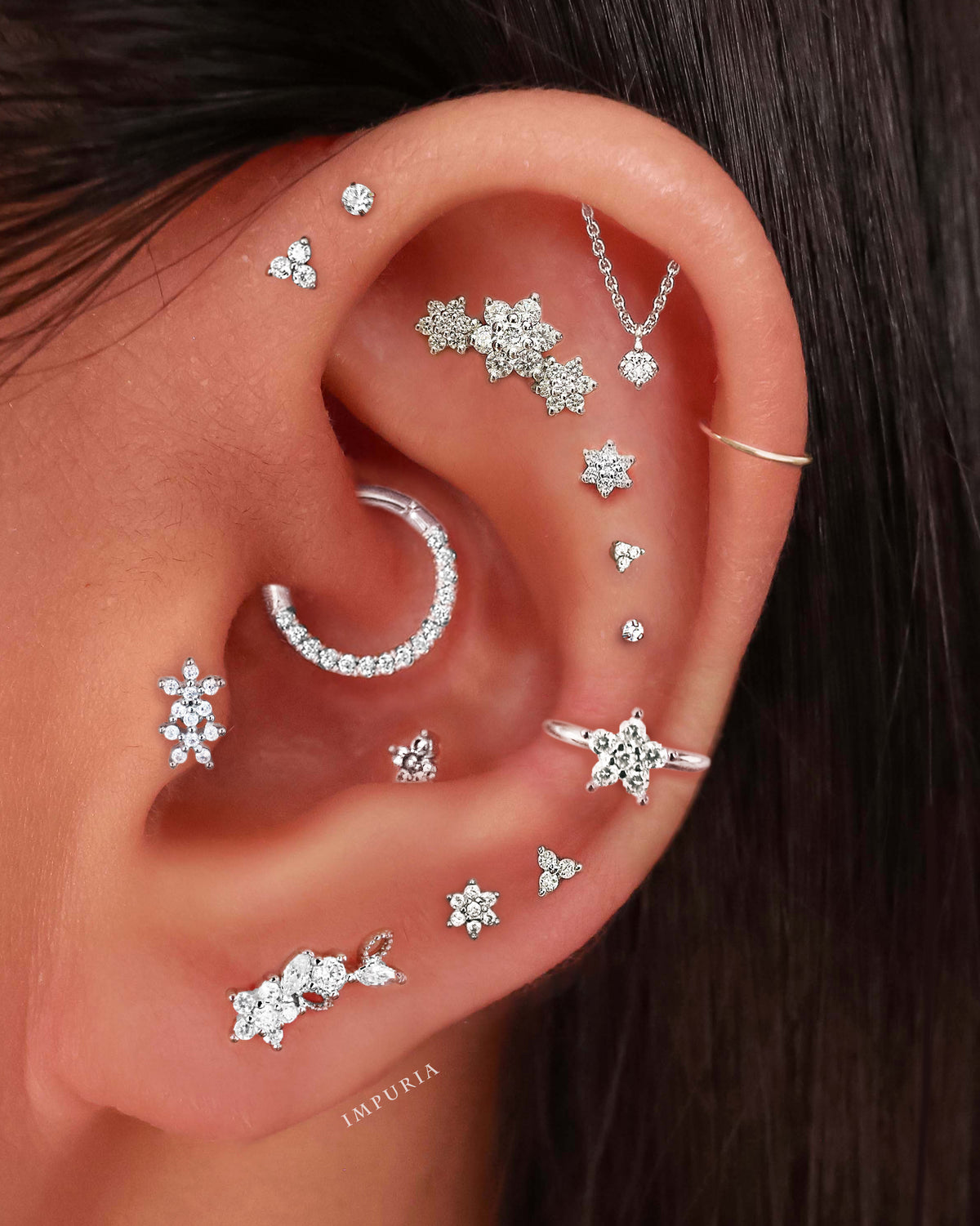 Pretty Multiple Ear Piercing Curation Ideas for Women Floral Flower Cartilage Earrings Studs - www.Impuria.com #earpiercings