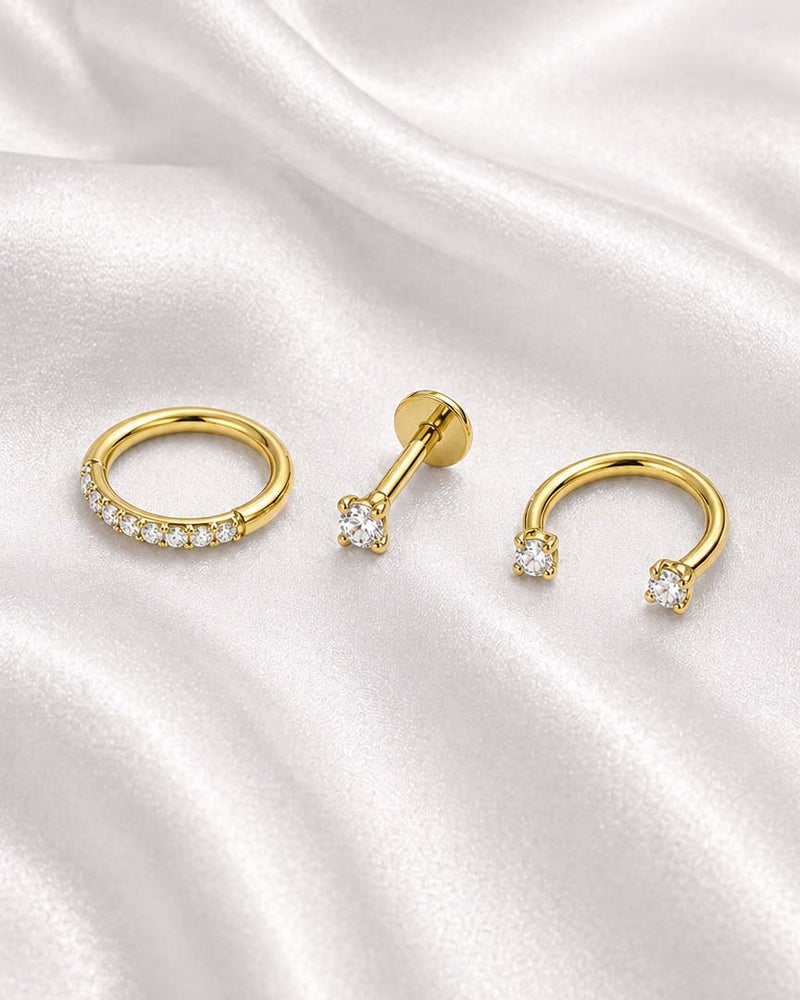 Ear Stack Trio Set – Flat Back Stud, Hoop & Horseshoe Barbell ...