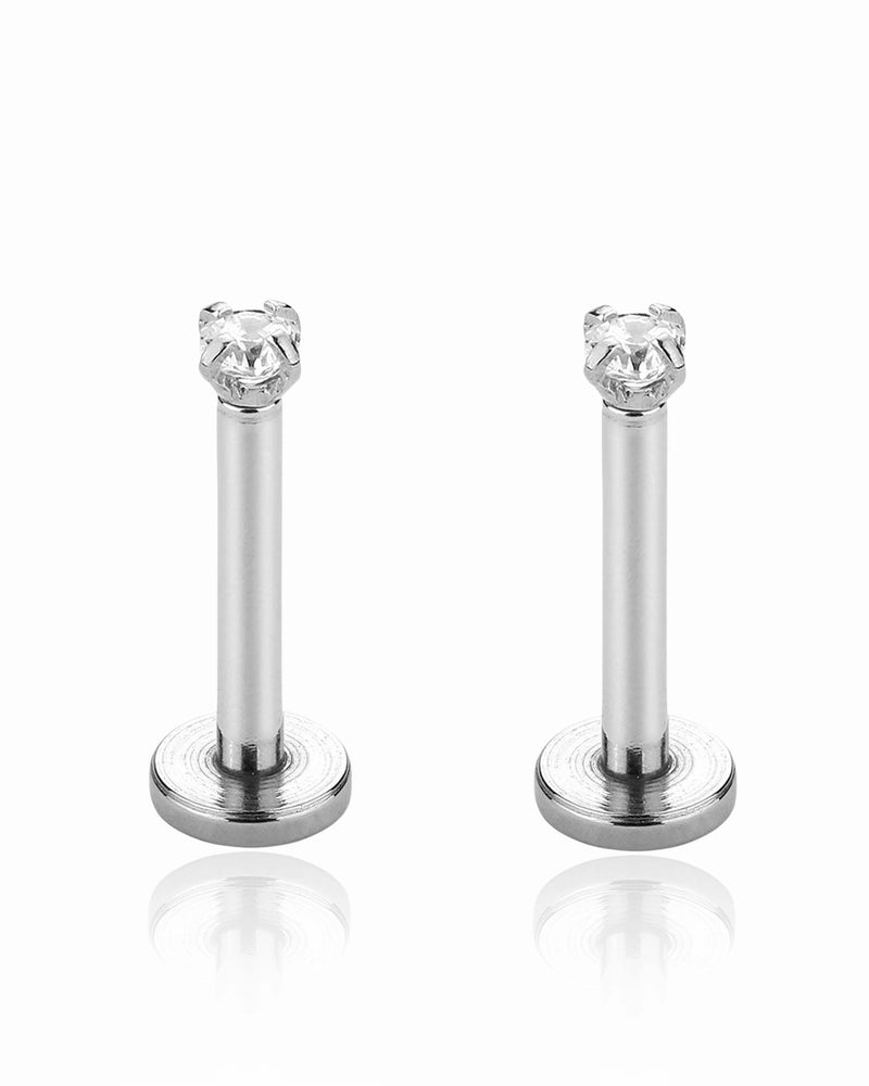 surgical stainless steel crystal flat back earring set 2mm for cartilage piercing