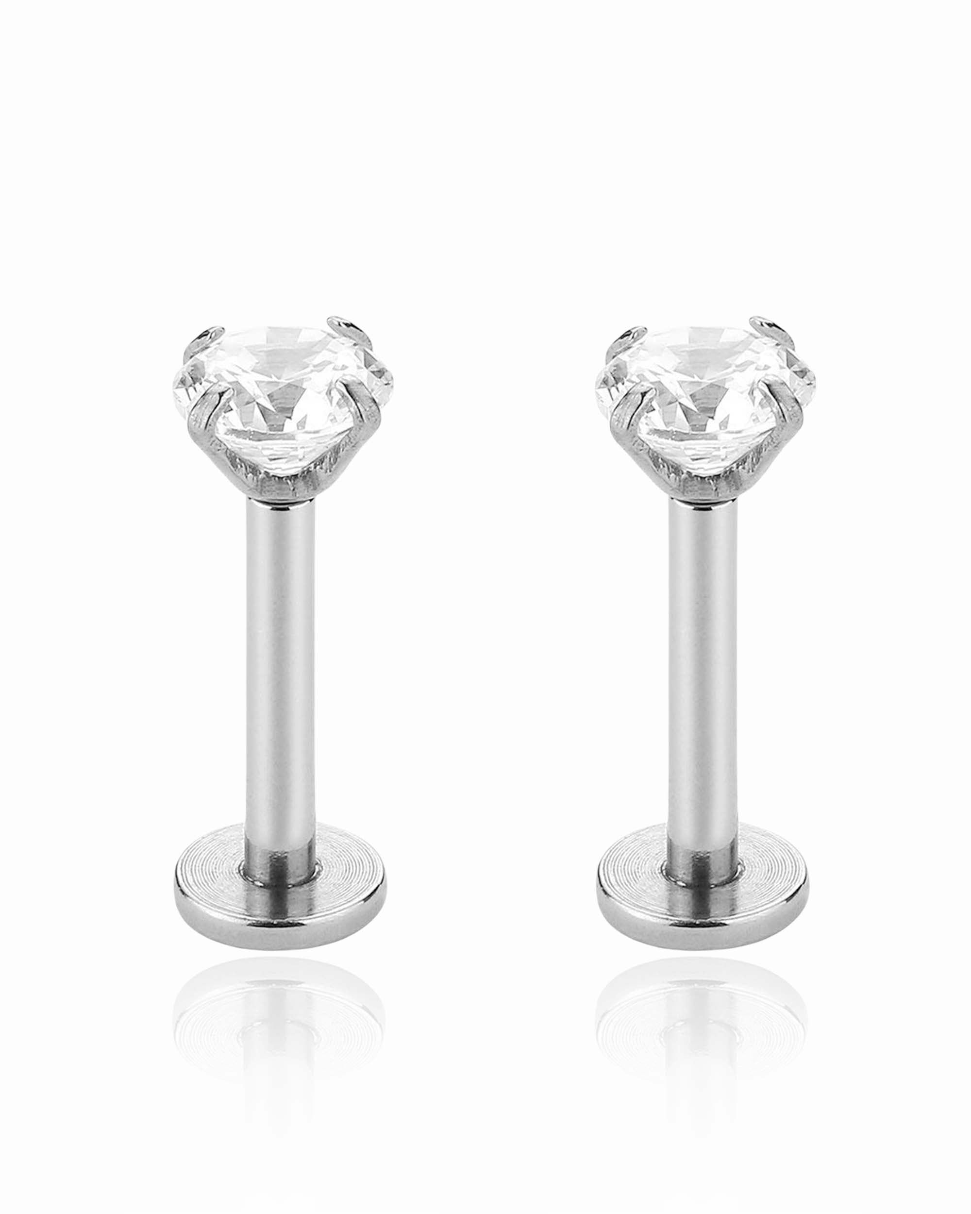 surgical stainless steel crystal flat back earring set 4mm for cartilage piercing