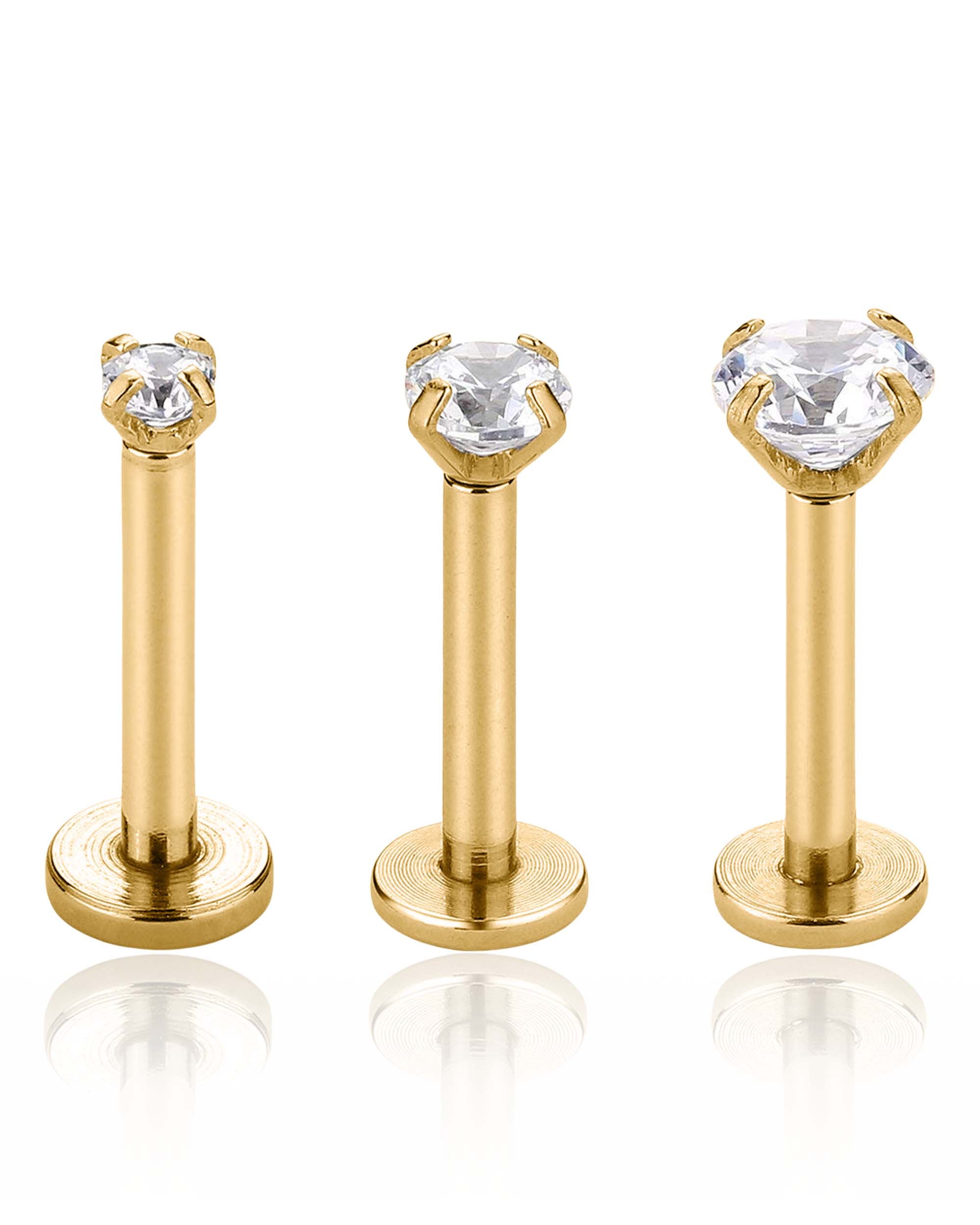 surgical stainless steel in gold crystal flat back earring set 2mm 3mm 4mm for cartilage piercing