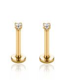 surgical stainless steel in gold crystal flat back earring set 2mm for cartilage piercing