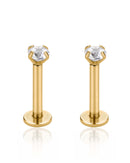 surgical stainless steel in gold crystal flat back earring set 3mm for cartilage piercing