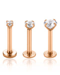 surgical stainless steel in rose gold crystal flat back earring set 2mm 3mm 4mm for cartilage piercing