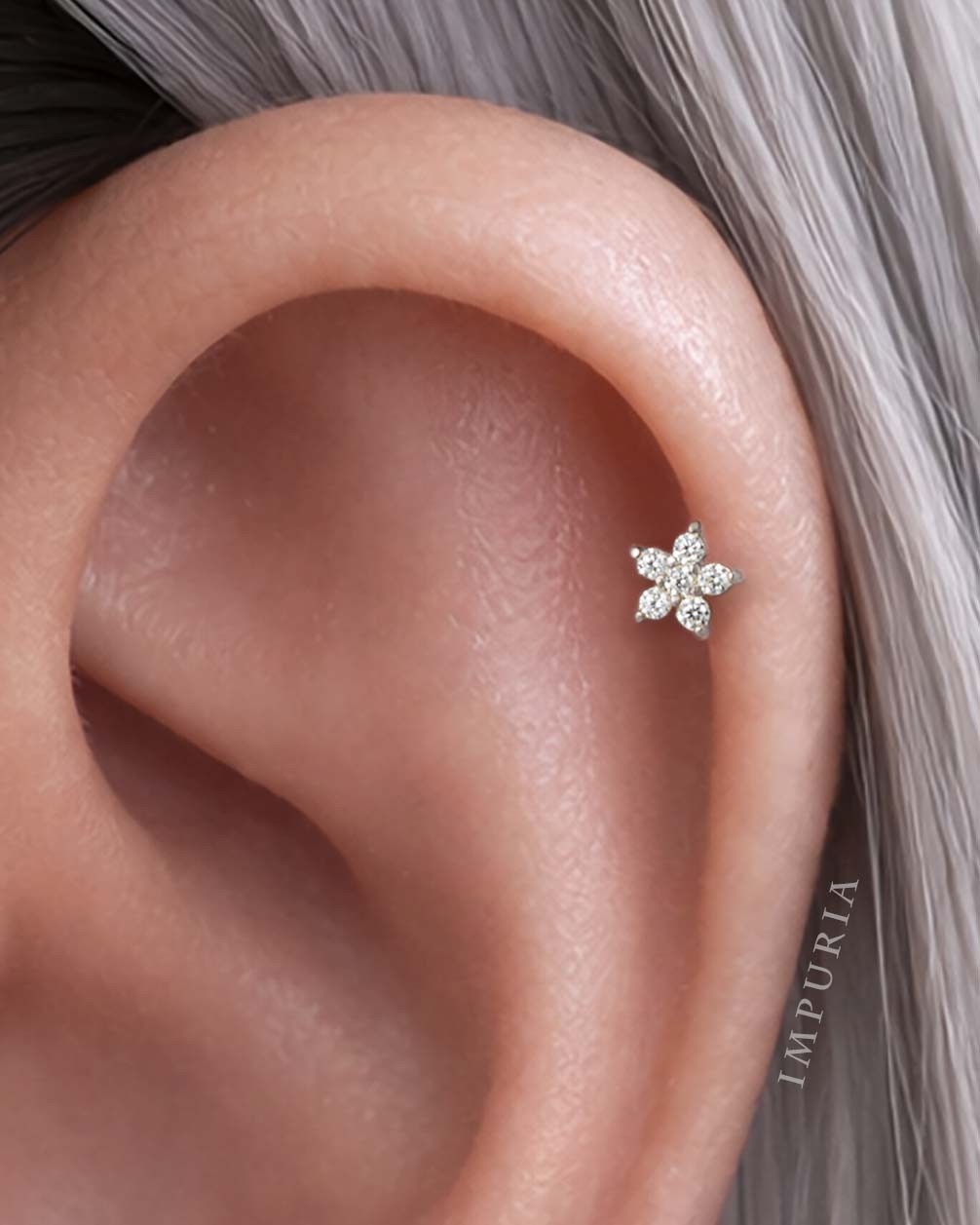 flower helix flat back stud earring by impuria jewelry