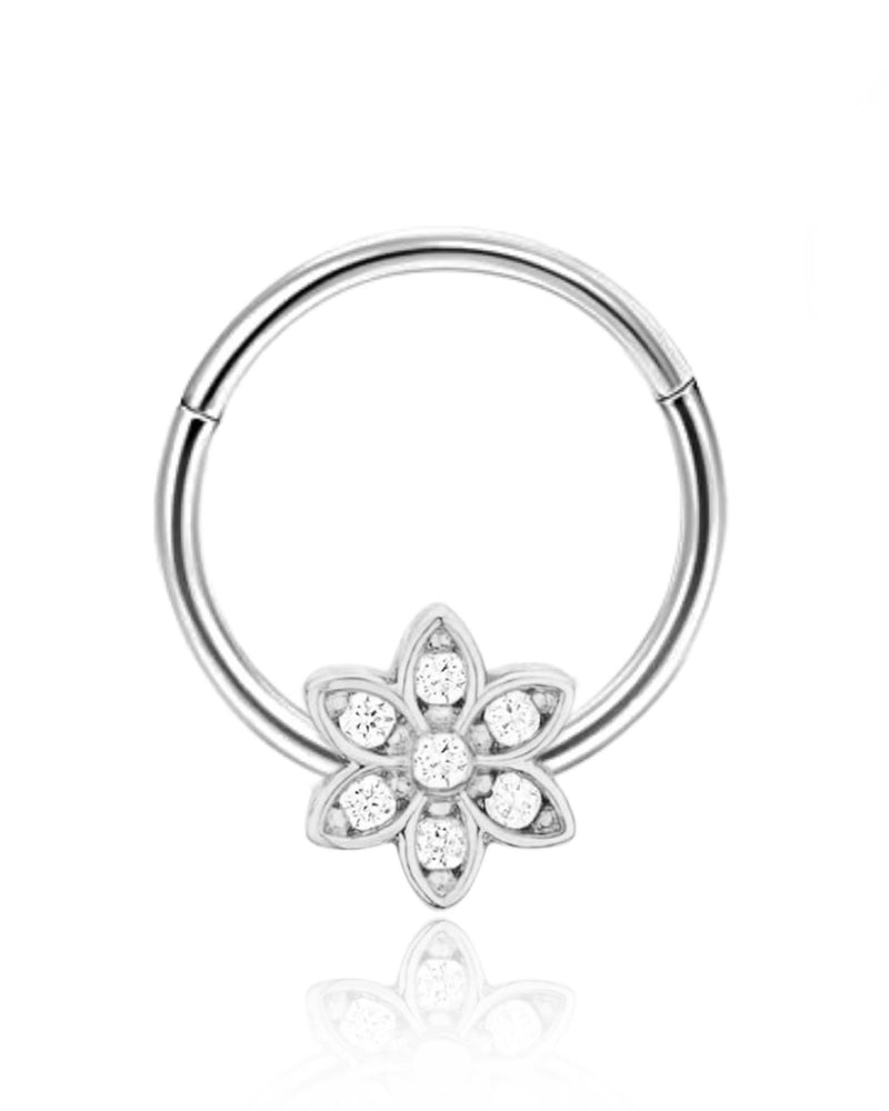 Flora Crystal Flower Daith Ear Piercing Ring Hoop Clicker